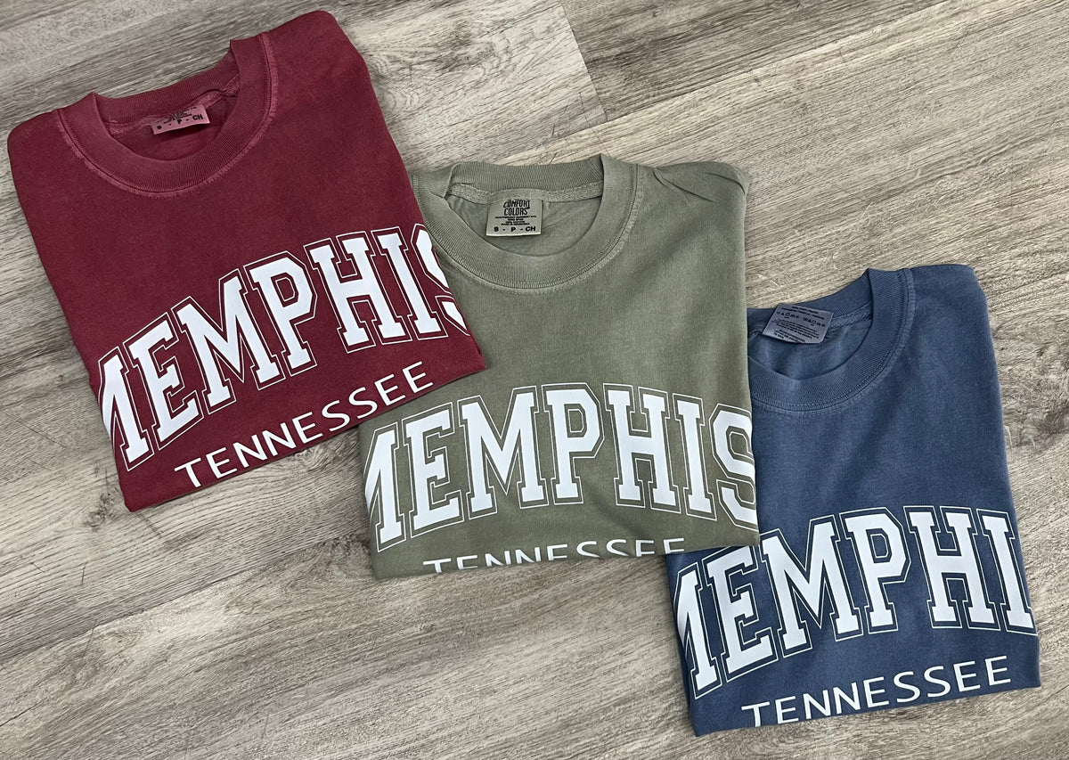 Memphis Tennessee T Shirt (3 Colors: Brick, Blue Jean, Stone Sand, Gray)