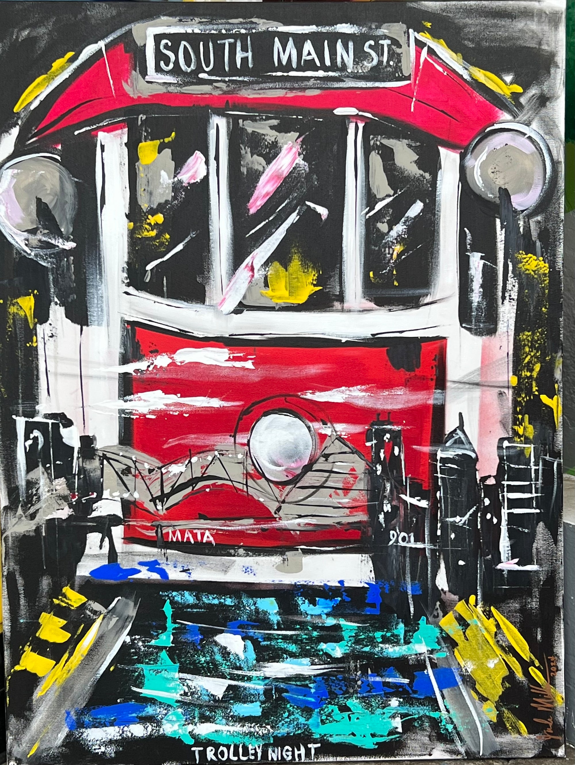 South Main St Trolly Night 30" x 40" Original by Jade Miller