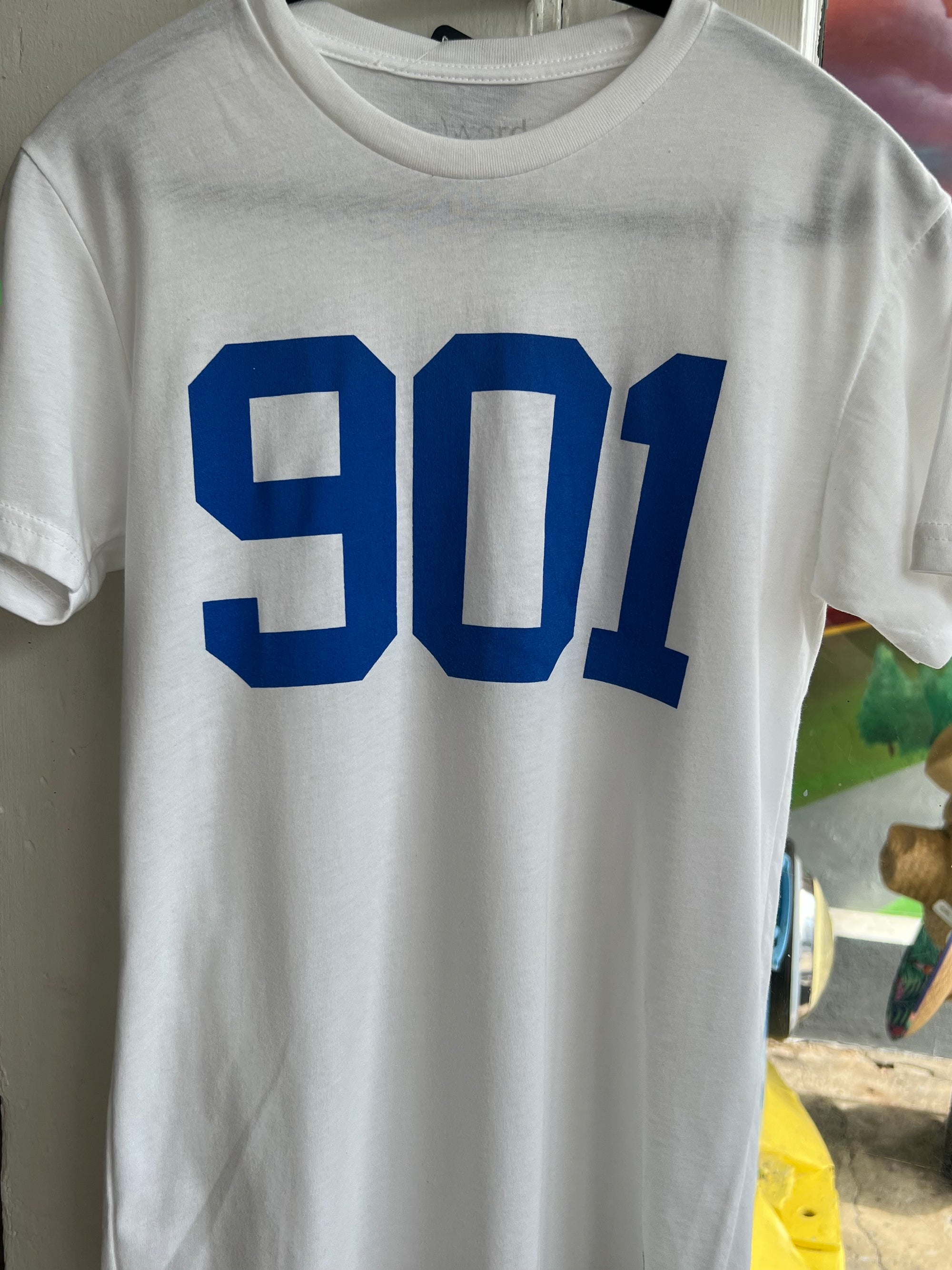 901 Memphis T Shirt: White/Blue 901