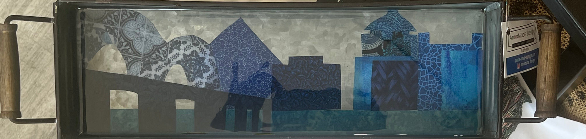 Memphis Skyline Metal Tray Mosaic & Blue Bridge 16" X 5": Local Artist AnnaMade Designs