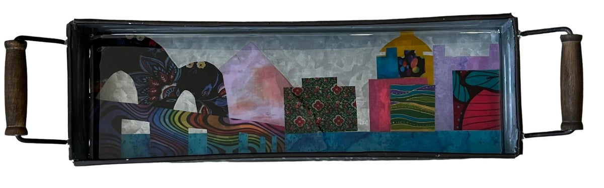 Memphis Skyline Metal Tray Floral &amp; Pride Bridge 16" X 5": Local Artist AnnaMade Designs