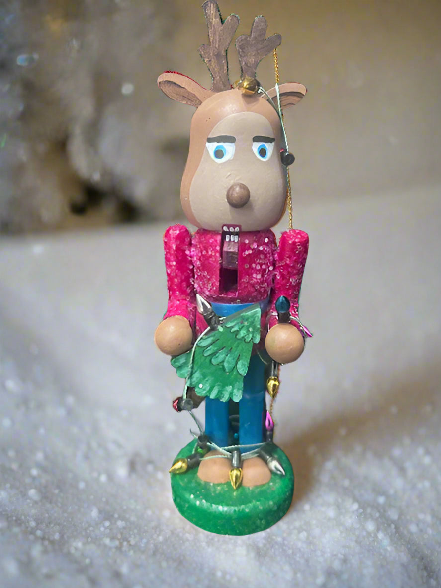 Pink Reindeer Nutcracker