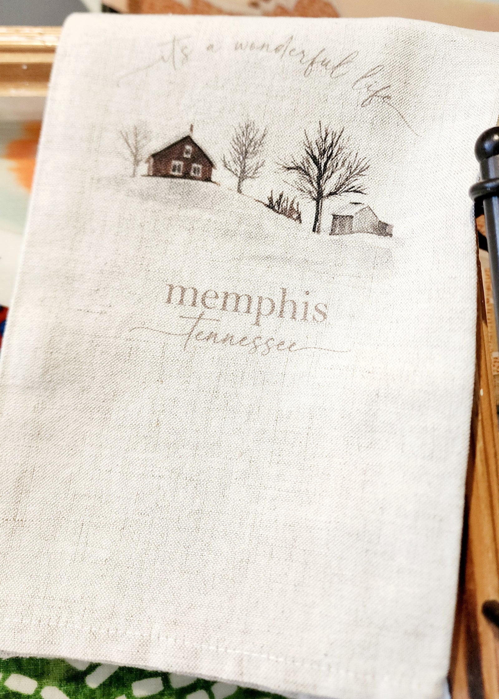 Memphis Tennessee  It’s a wonderful life Tea Towel: Natural • Cotton/Linen Blend