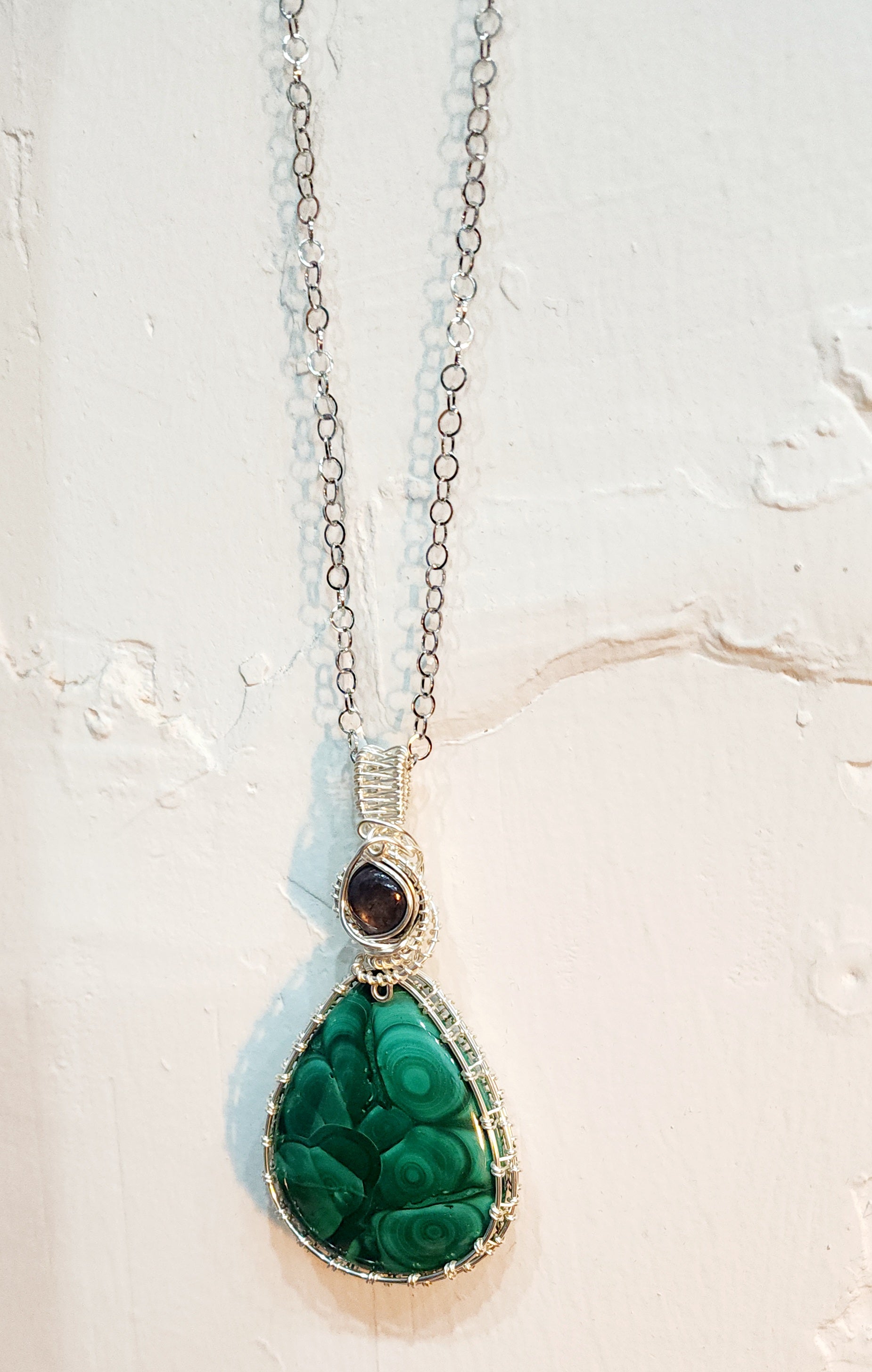 Malachite & Star Ruby Sterling Silver Necklace by Lucid Delta Arts