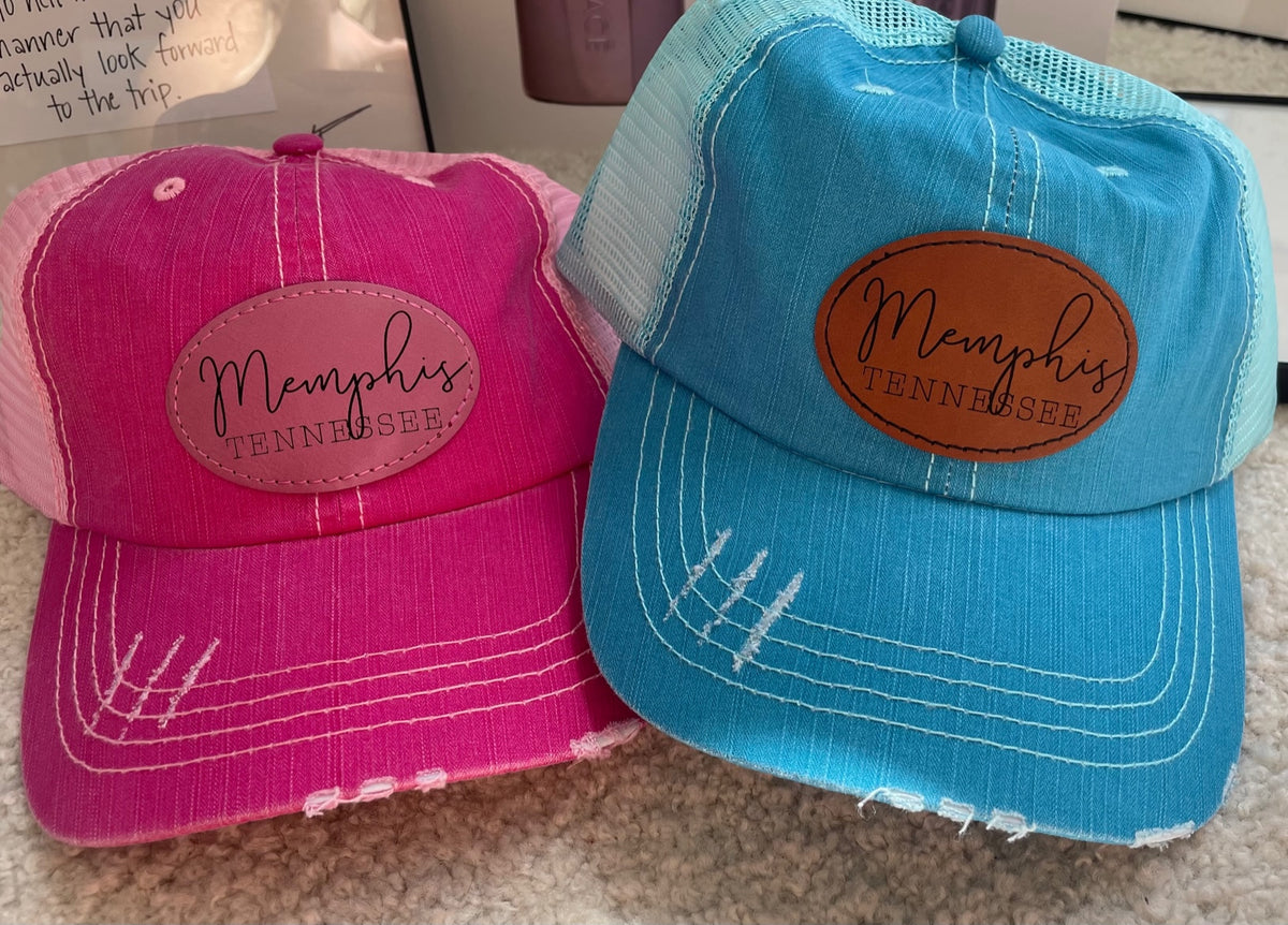 HATS MEMPHIS TENNESSEE Leatherette Patch Engraved Trucker Hat