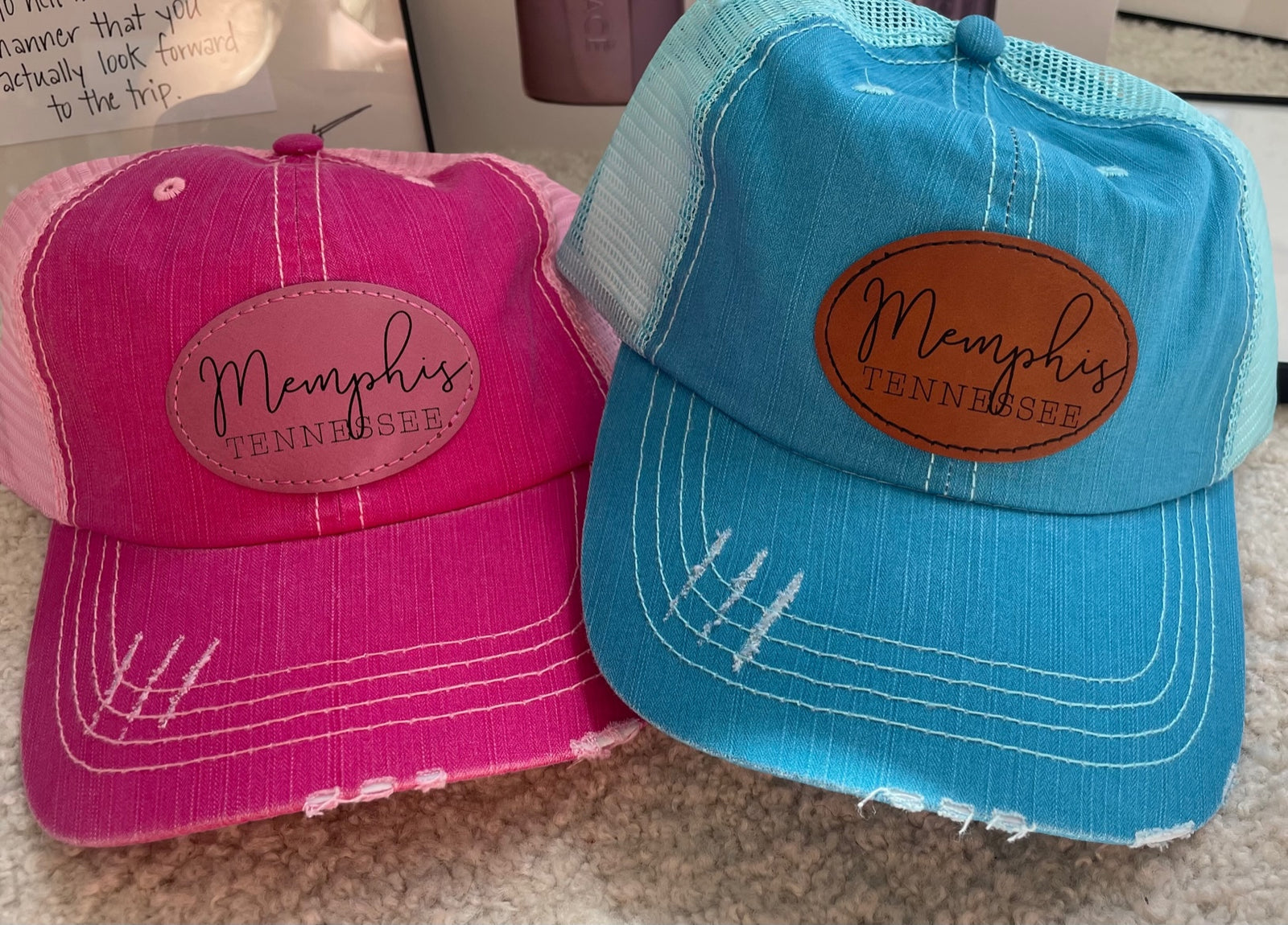 HATS MEMPHIS TENNESSEE Leatherette Patch Engraved Trucker Hat