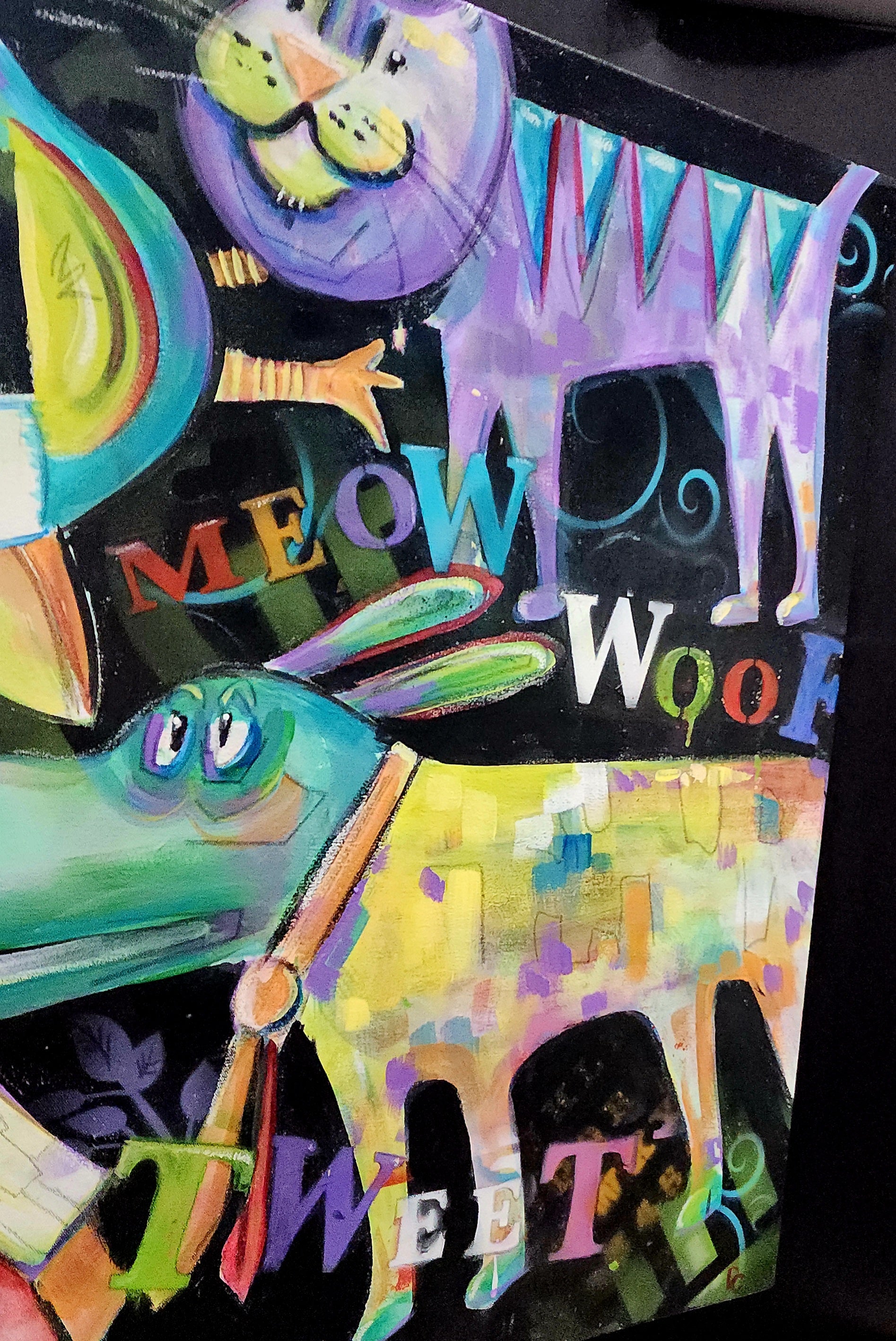 Meow - Woof- Tweet 36” x 30” Original Painting by Local Memphian Debbie Crawford McCown