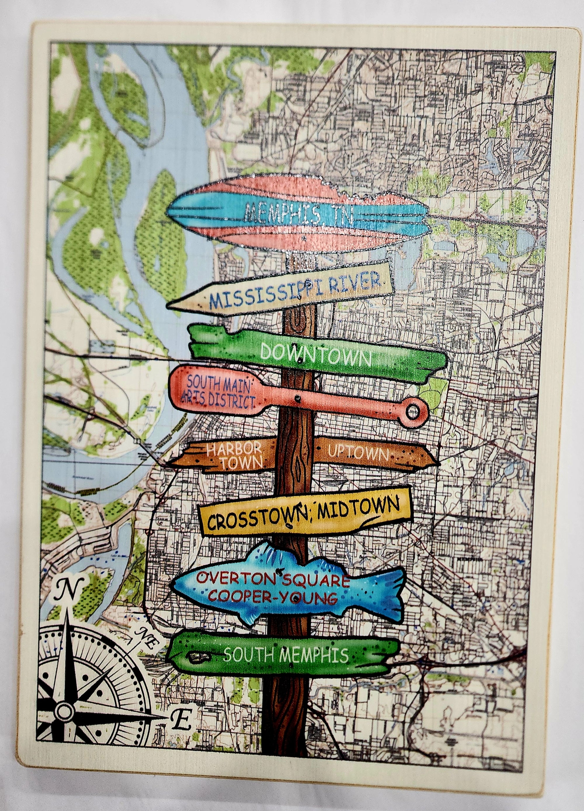 MEMPHIS AREA Directional Customized Plank Map 11x16 Inches Wood