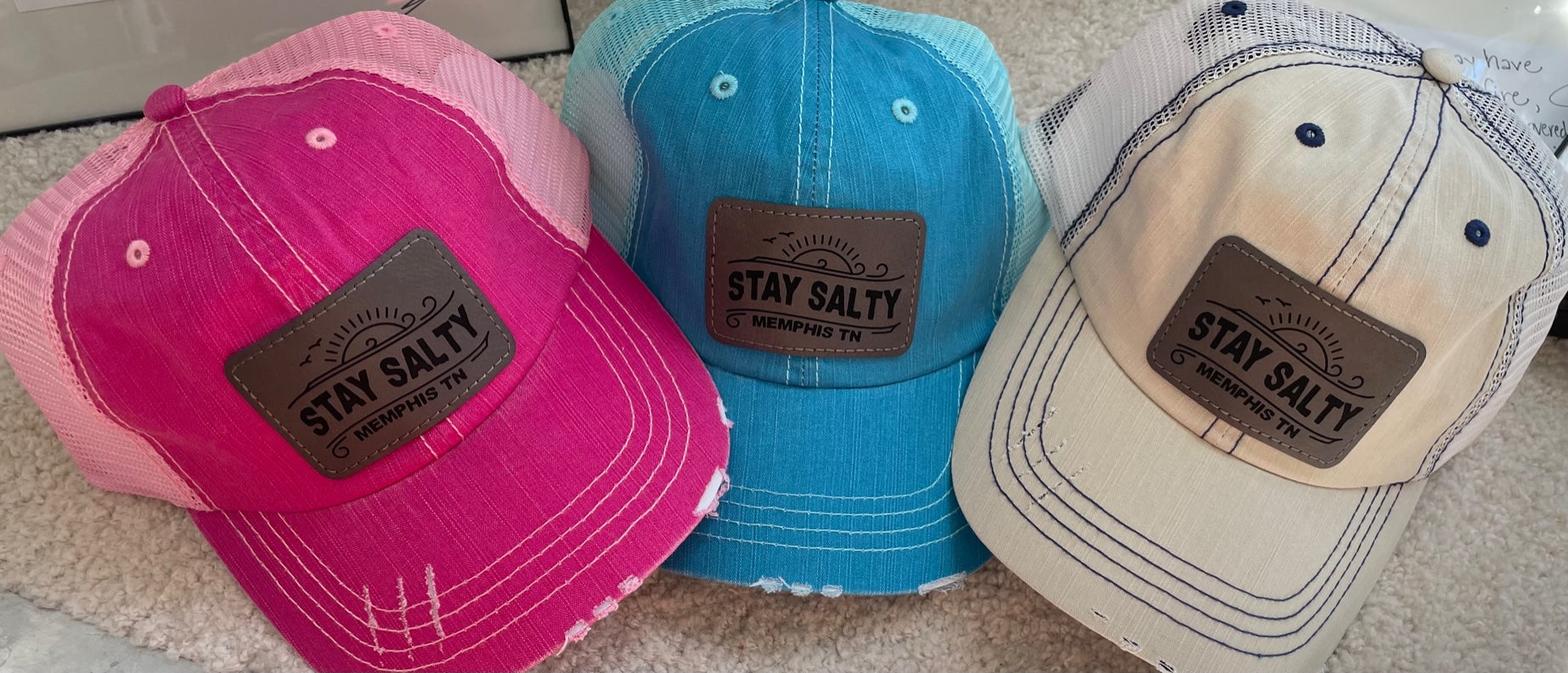 HATS  Memphis TN Stay Salty Leatherette Patch Engraved Trucker Hat