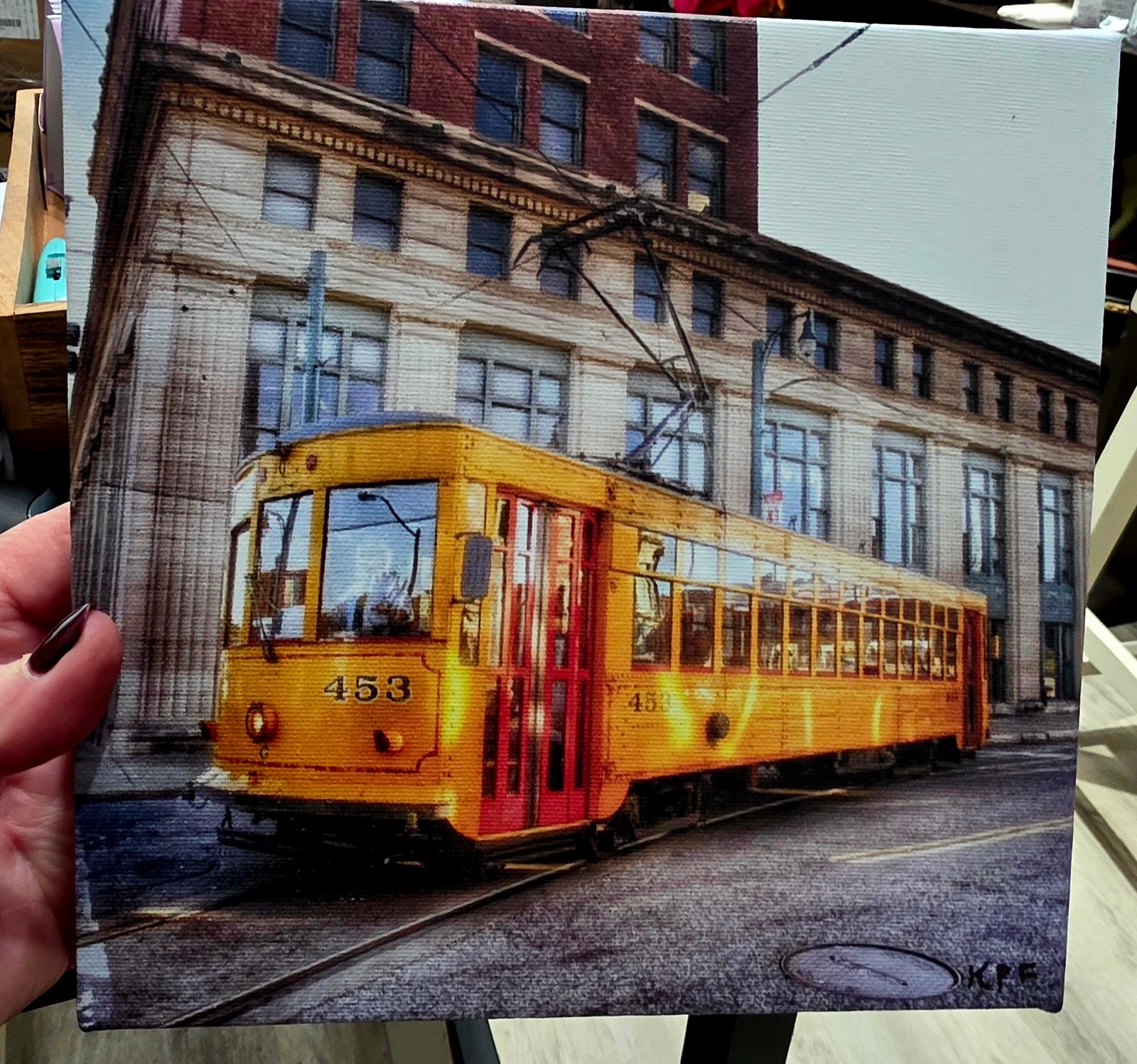 "MEMPHIS TROLLEY" on Canvas, by Karen Pulfer Focht of Memphis Tenn