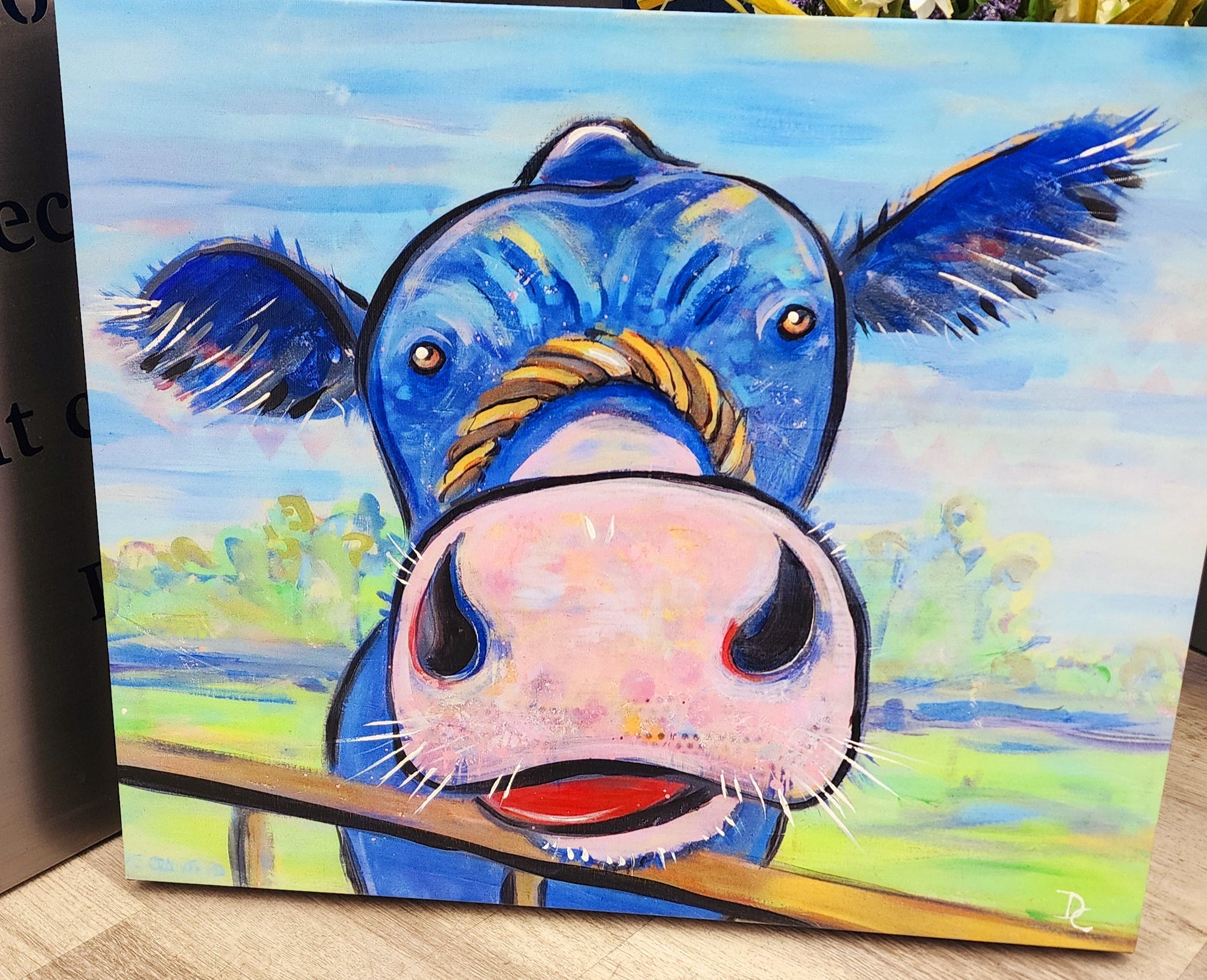 Gossip Queen (COW) 20"x16" art by Debbie Crawford McCown