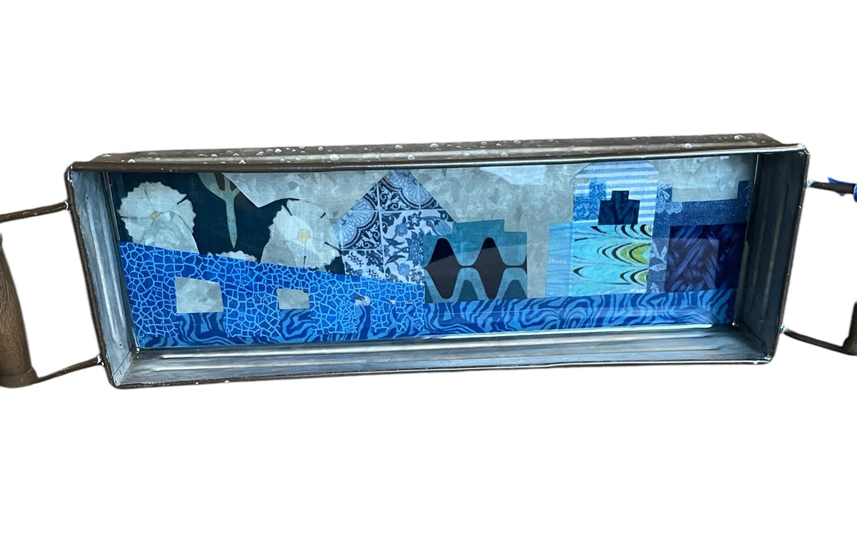 Memphis Skyline Metal Tray Mosaic Bridge with Delf Tile Pyramid 16" X 5": Local Artist AnnaMade Designs