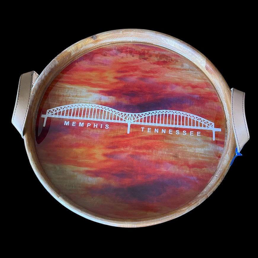 Memphis TN Bridge Profile Wooden Tray 18": Local artist AnnaMade Designs