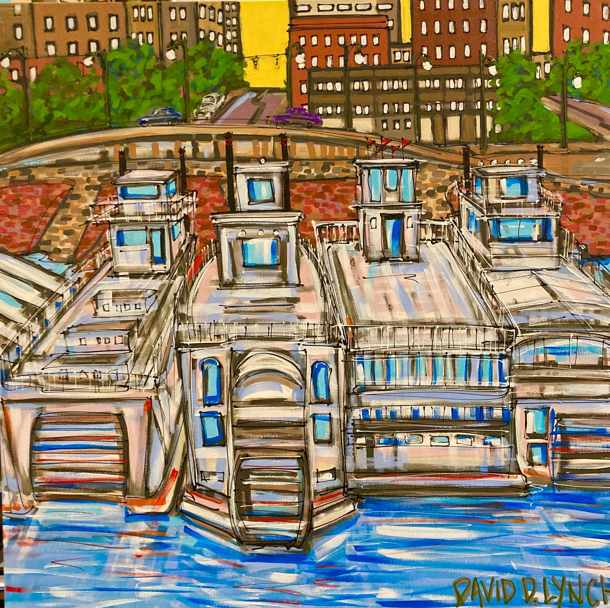 "River Boats of Memphis I" 36x36  Original by David Lynch