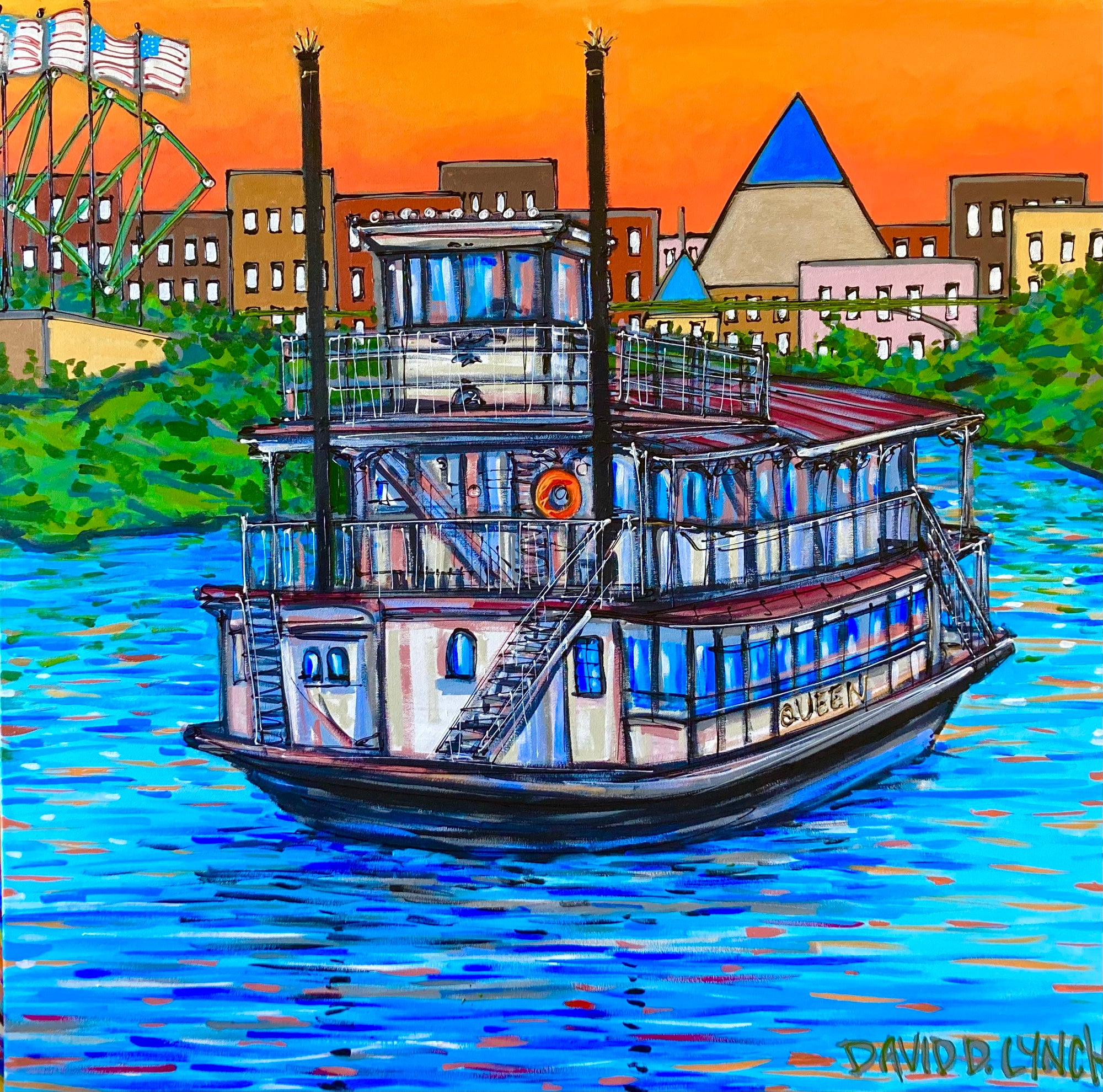 "River Boats of Memphis II" 36x36  Original by David Lynch
