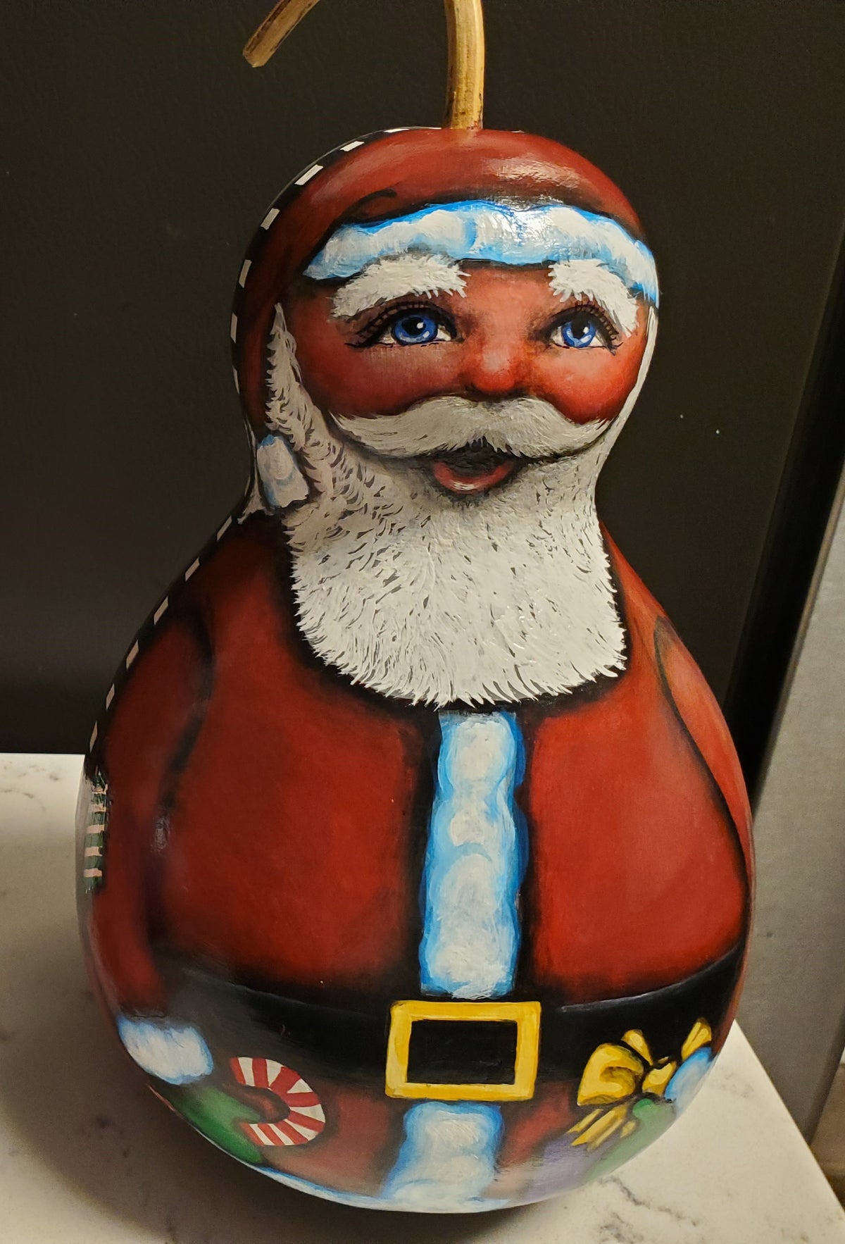 Santa &amp; Mrs. Claus,( Two Sided) Chinese bottle .gourd painted by DJ Kelly, Memphis Artist