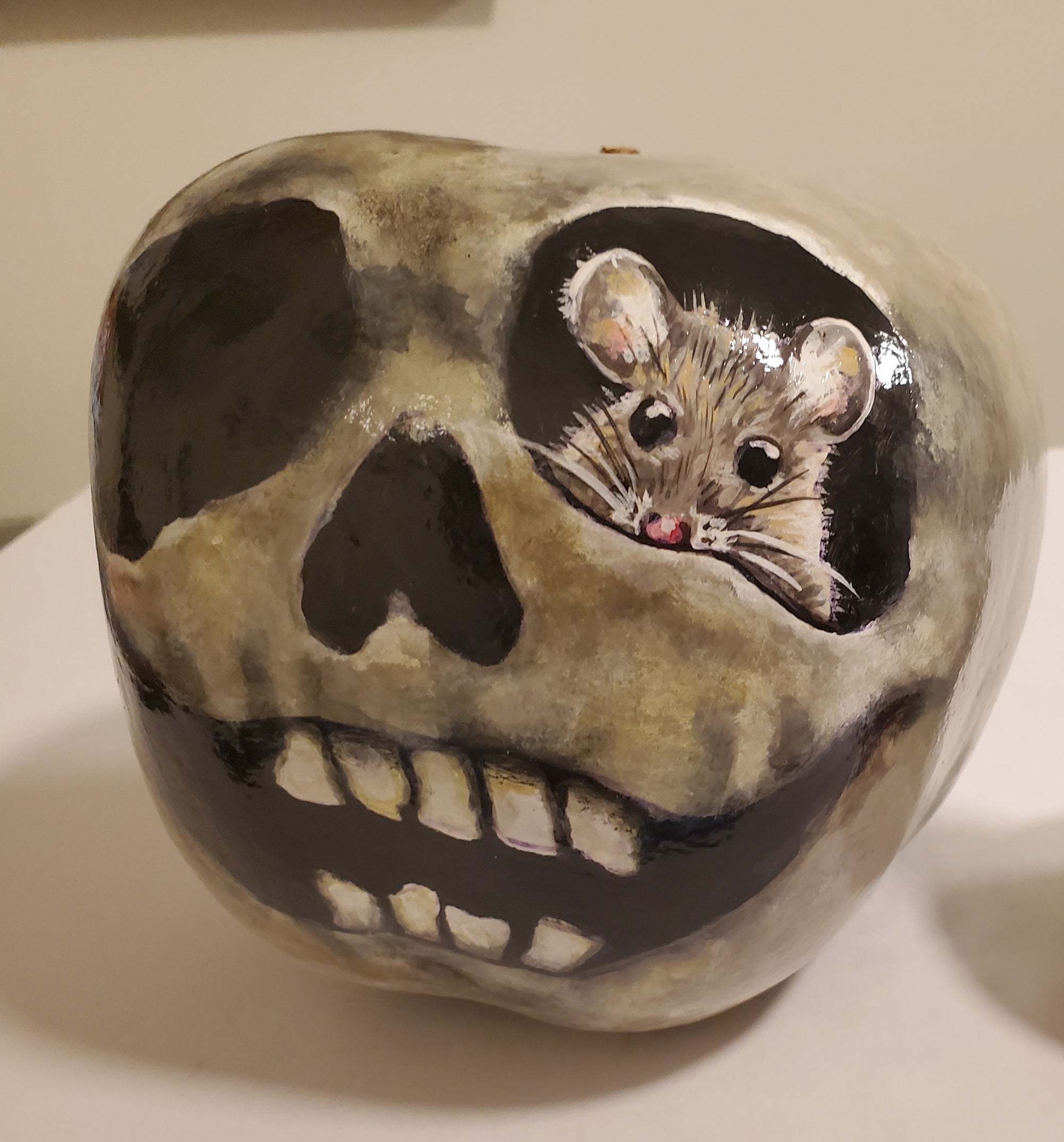 Happy mouse skeleton gourd, 5" painted by DJ Kelly, Memphis Artist