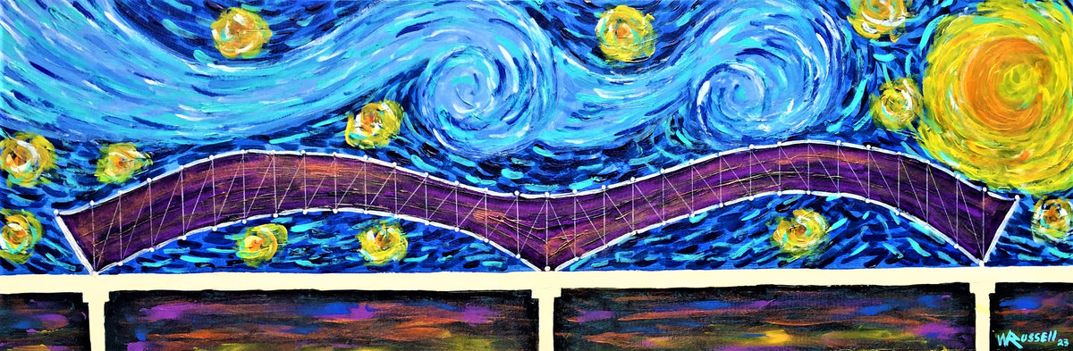 Stary Night Bridge   - 12" x 36"  Original by Wayne Russell