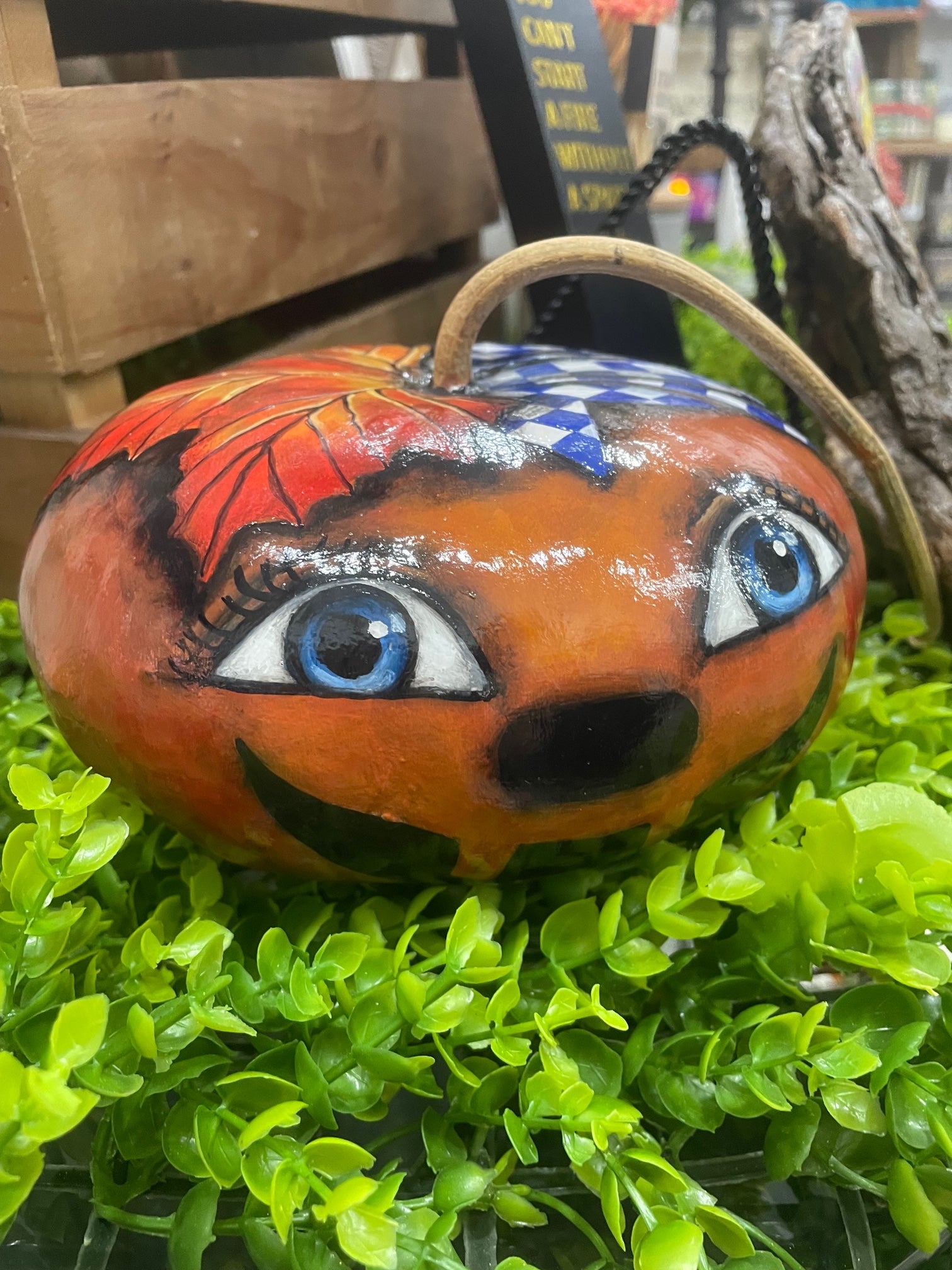 U of M Pumpkin gourd painted by DJ Kelly, Memphis Artist