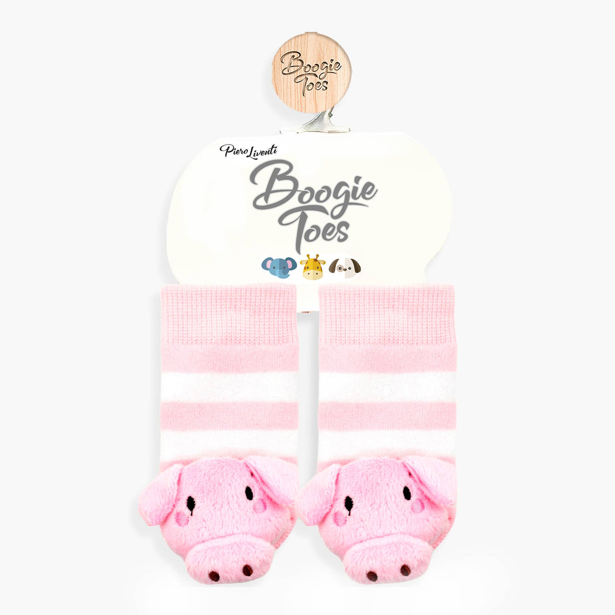Pink and White Pig Boogie Toes Rattle Socks: 0 - 1 Y