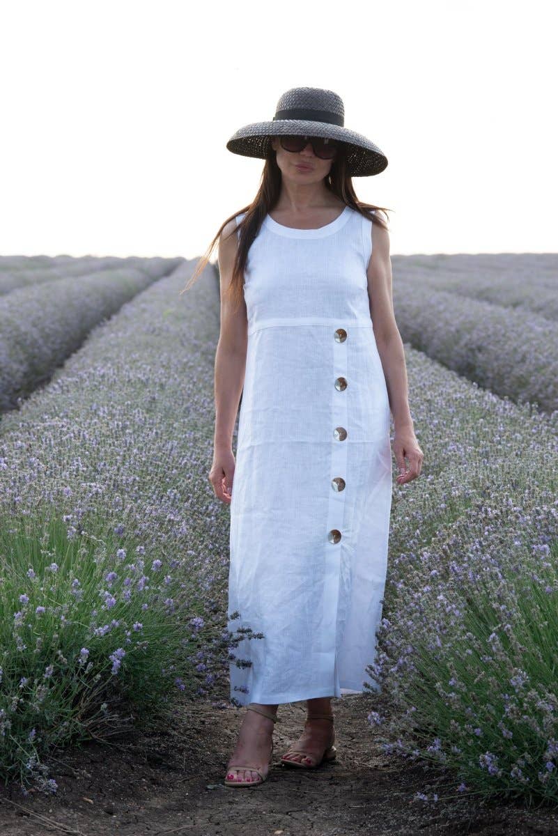 Sleeveless Long Linen Dress Prima: White