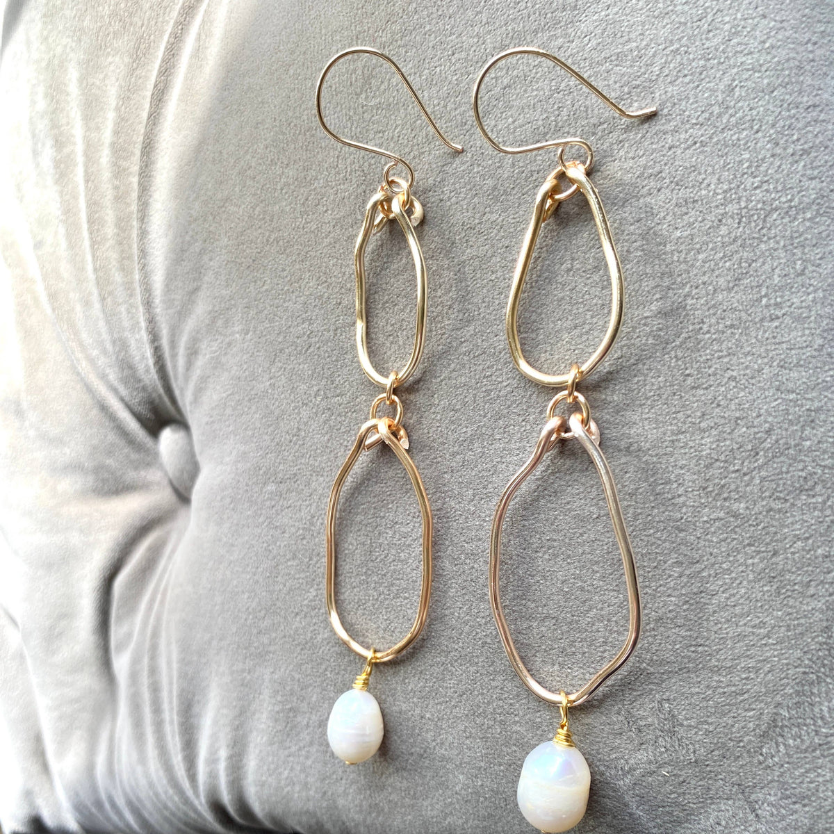 Pearl - Double Gold Hoop Earrings with Pearl Handmade Organic