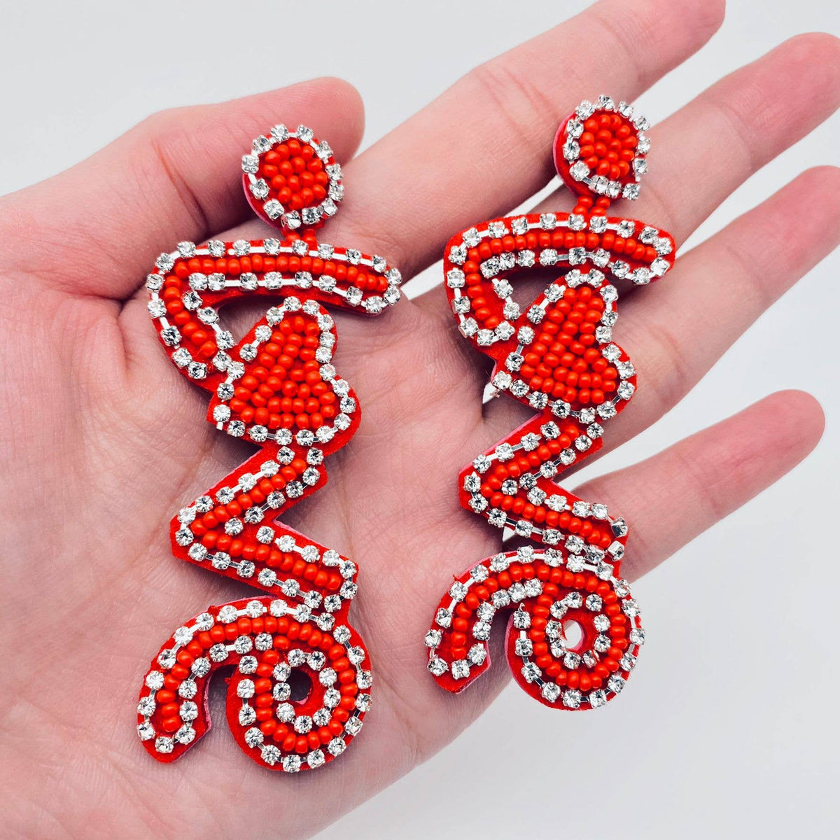 Hand-woven Sparkling 'LOVE' Beaded Earrings: Rose Red