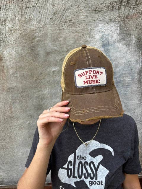 Support Live Music Distressed Trucker Hat