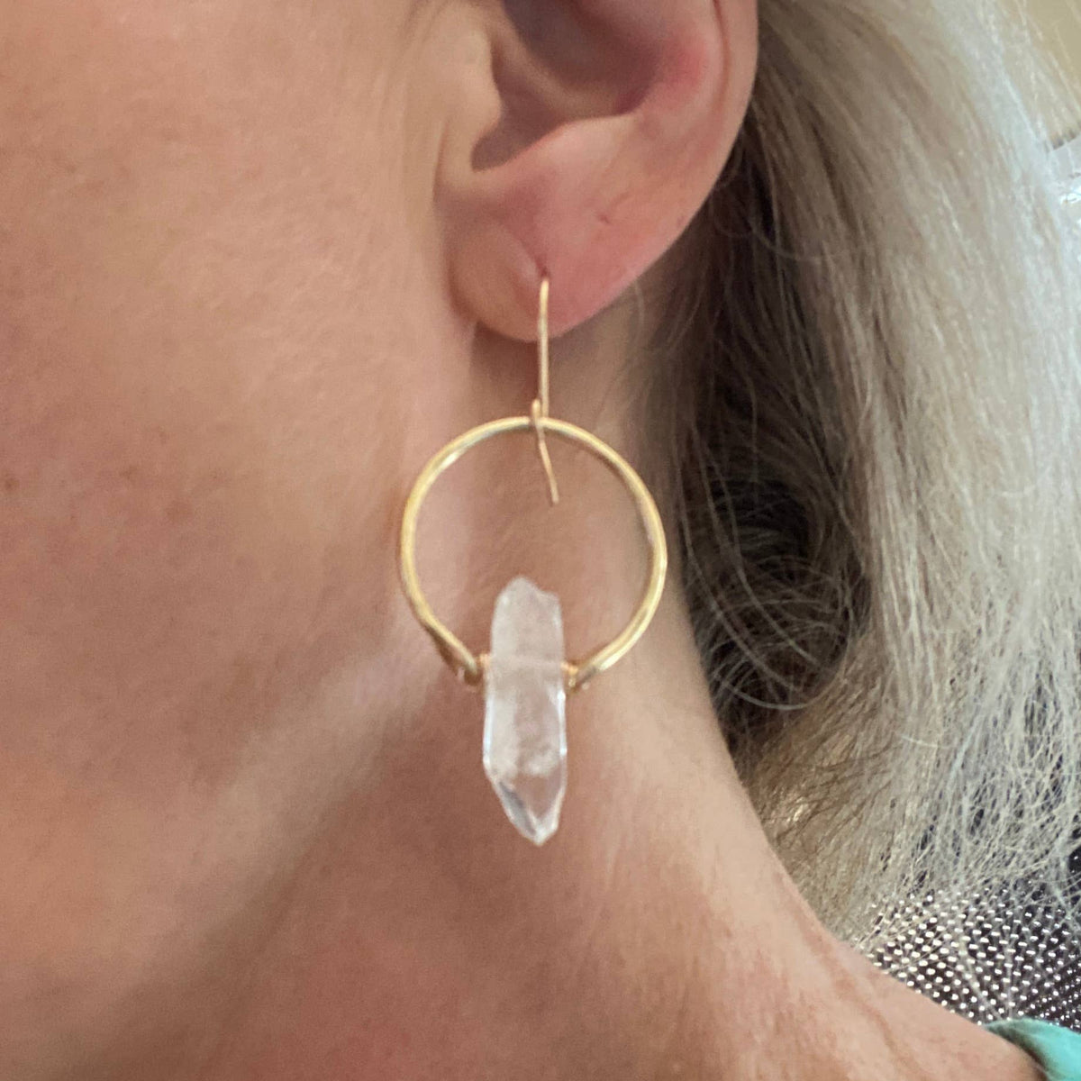 Quartz - Crystal Quartz Hoop Earrings and Necklace Gift Set : Gold Plated