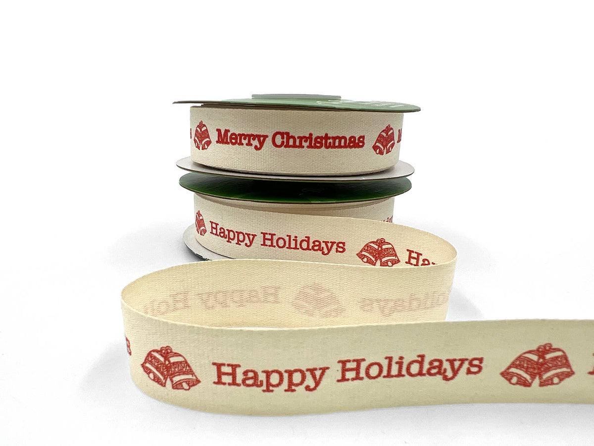 5/8" Happy Holidays Bells Print Canvas Ribbon
