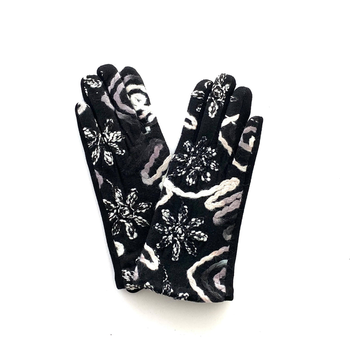 Floral Black and White Winter Gloves