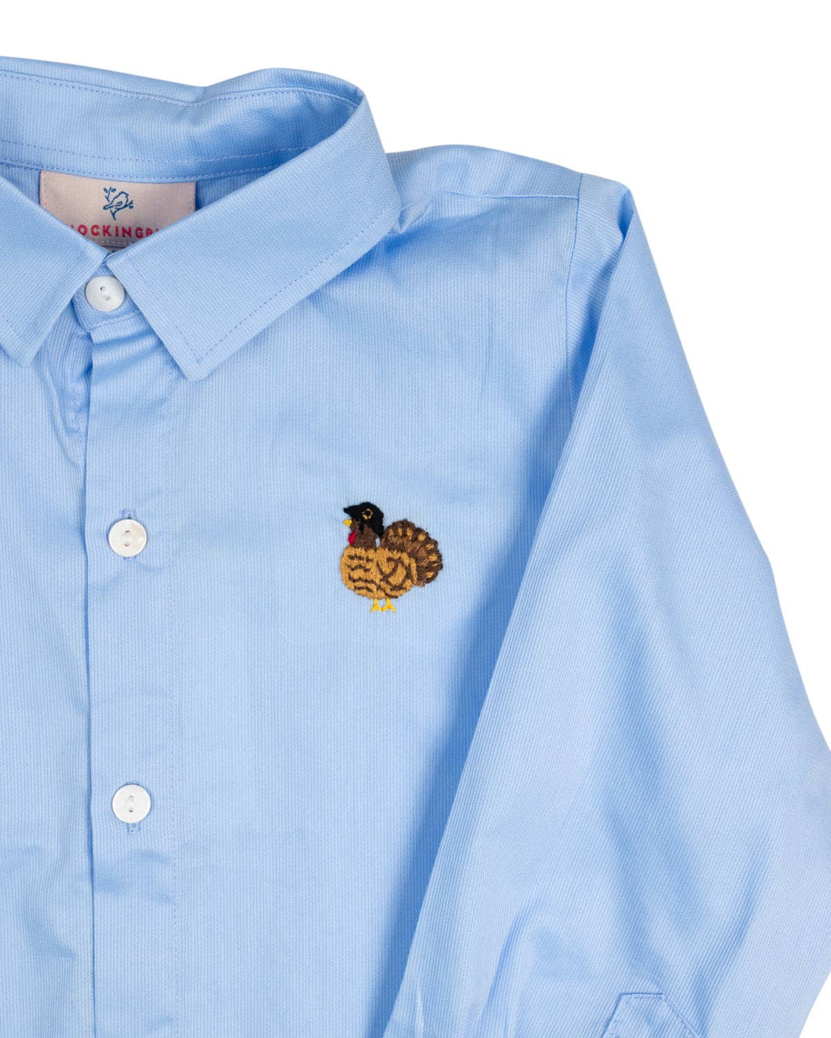 Light Blue Hand Embroidered Turkey Shirt: 5