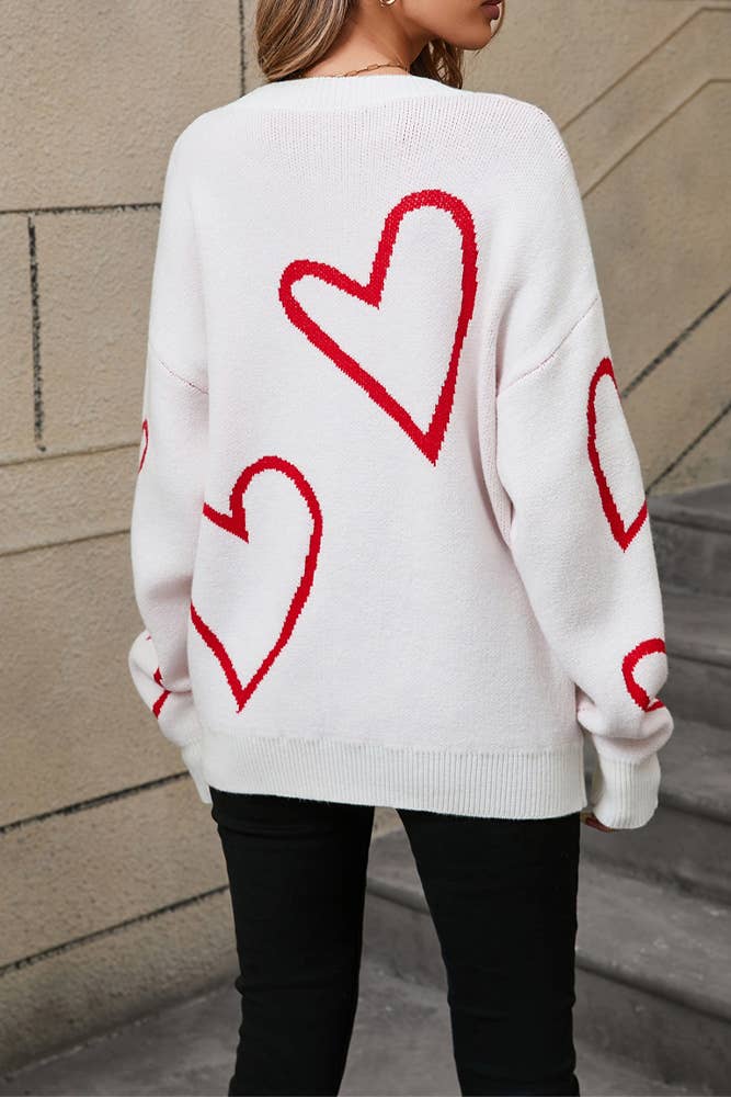 Heart Valentine's Day Color Block Pullover Sweater