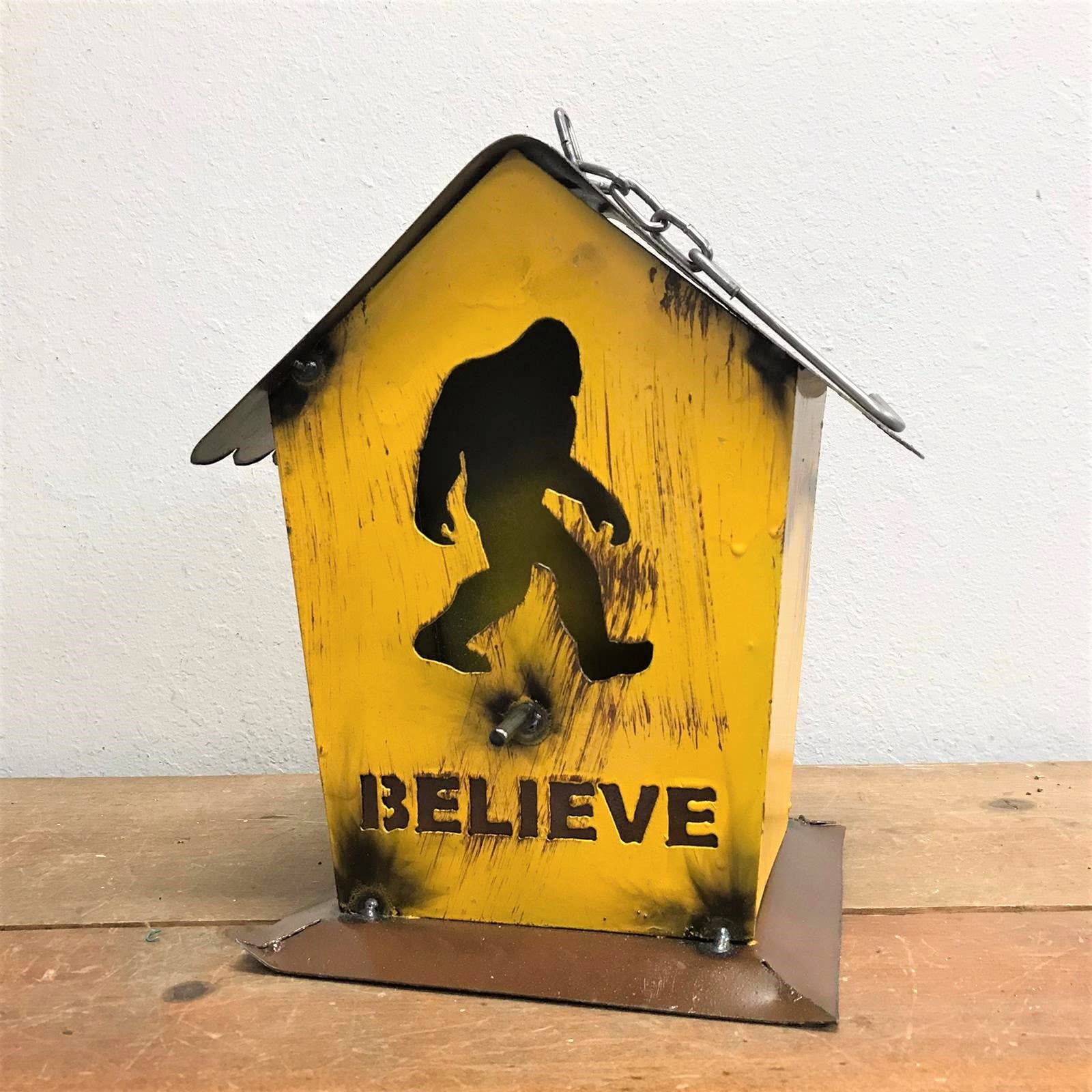 Bigfoot Believe Birdhouse, Handmade, Metal Yard Decor