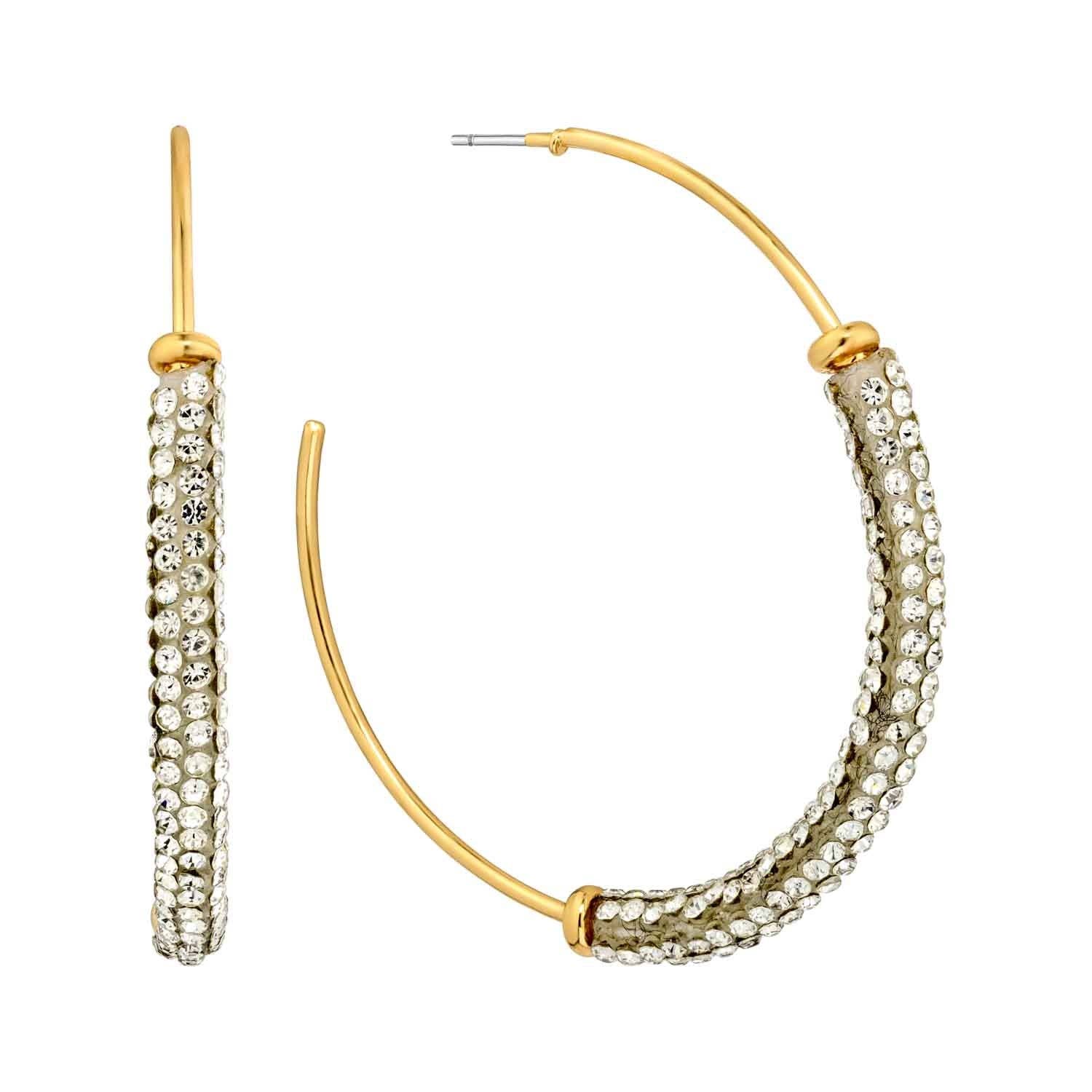 Gold Thin 1.8" Hoop with Rhinestone Tube Accent