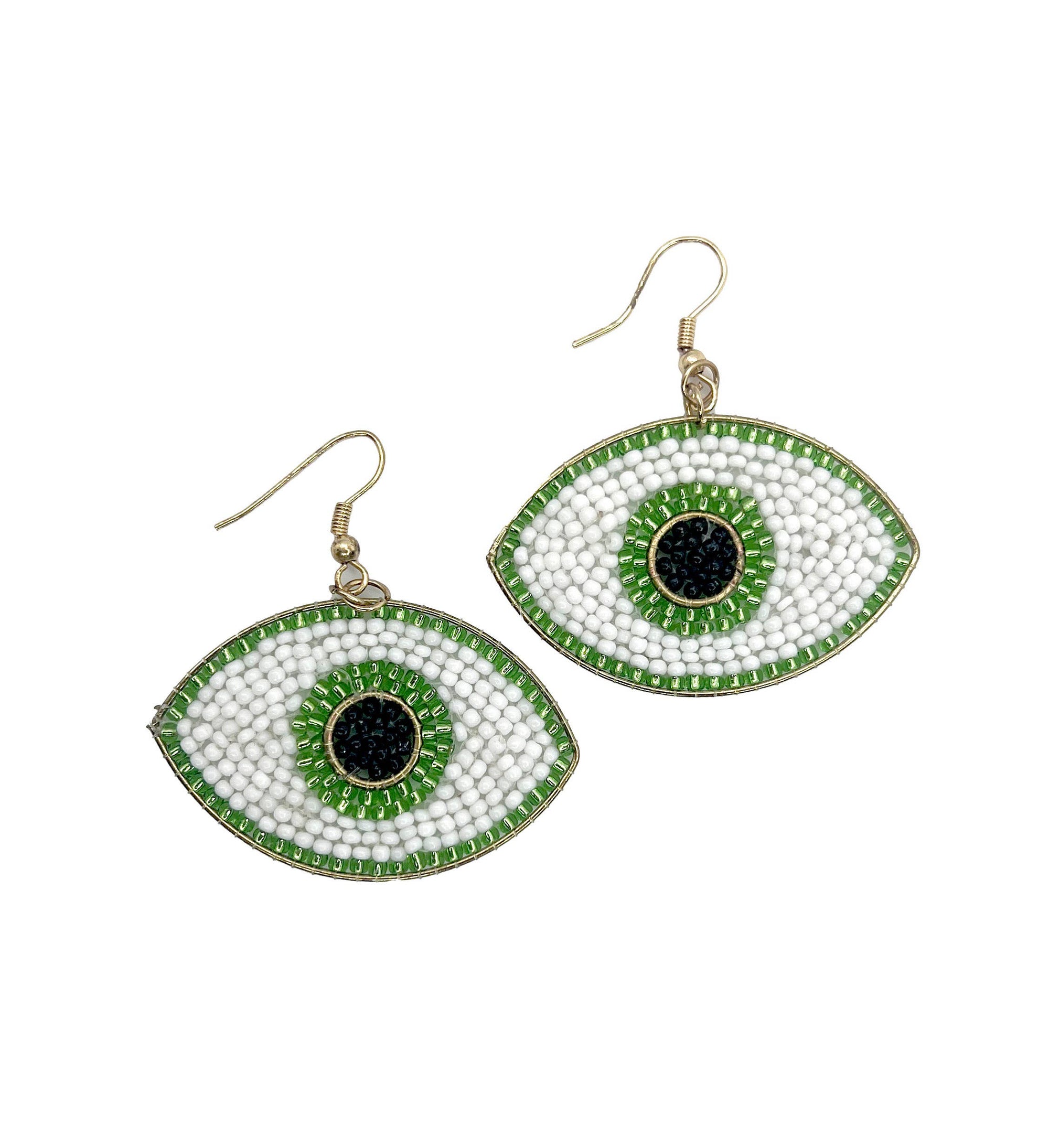 Seed Bead Evil Eye Earrings - Multiple Color Styles: Green