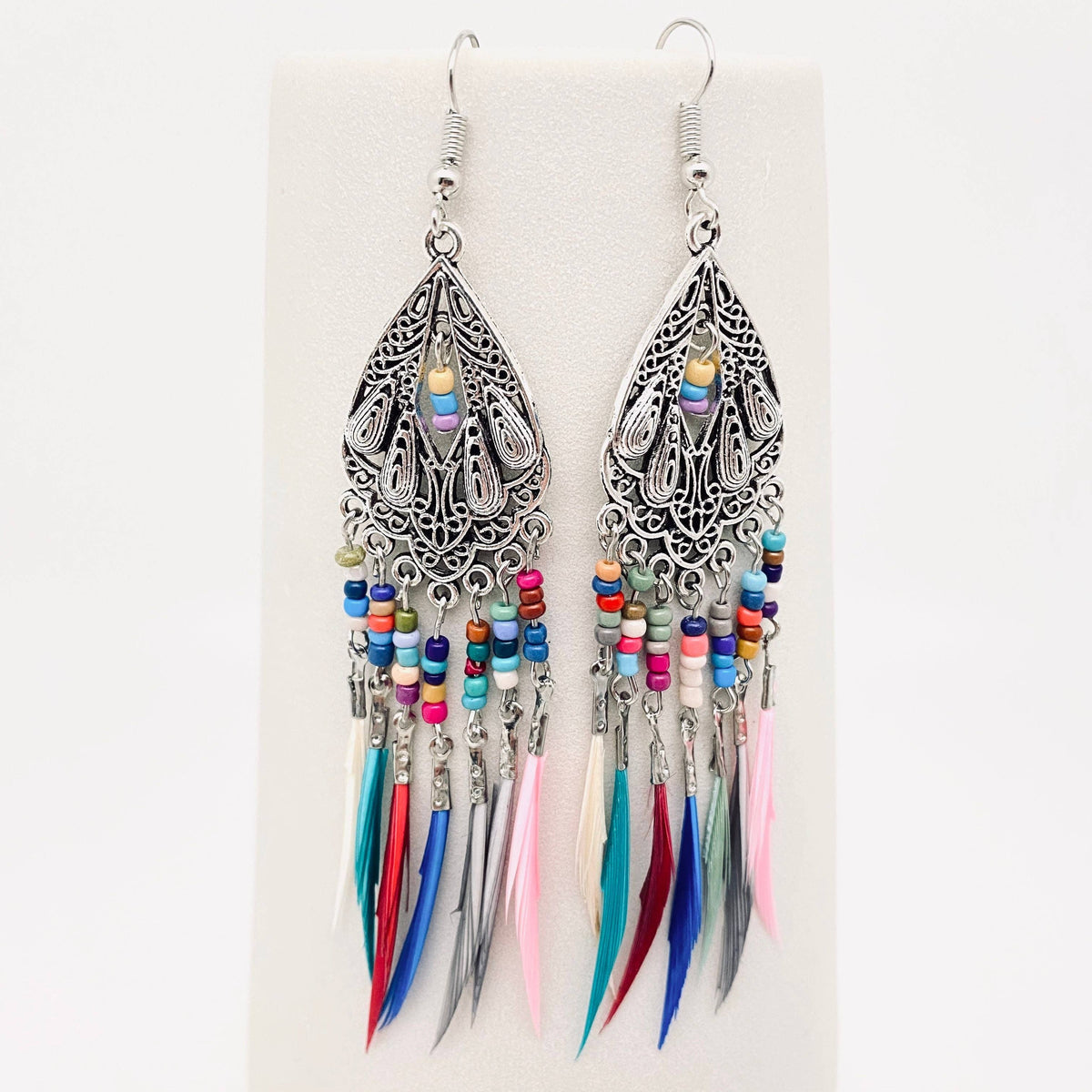 Bohemian Colorful Feather Tassel Earrings - BJ