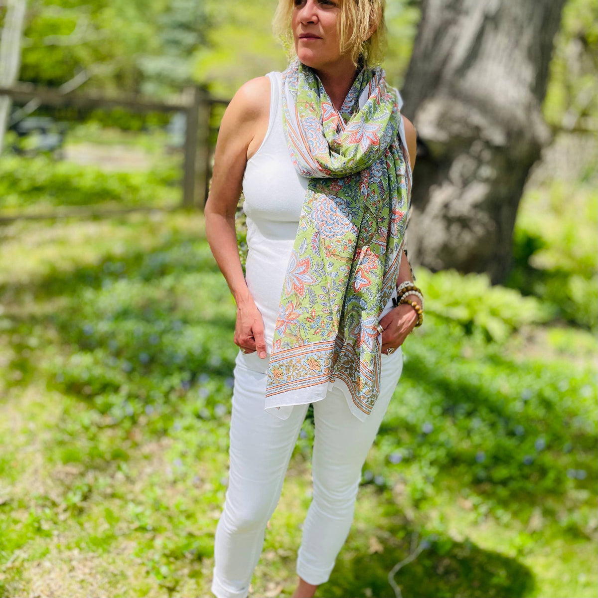 Kayla Cotton Sarong Scarf. Green.