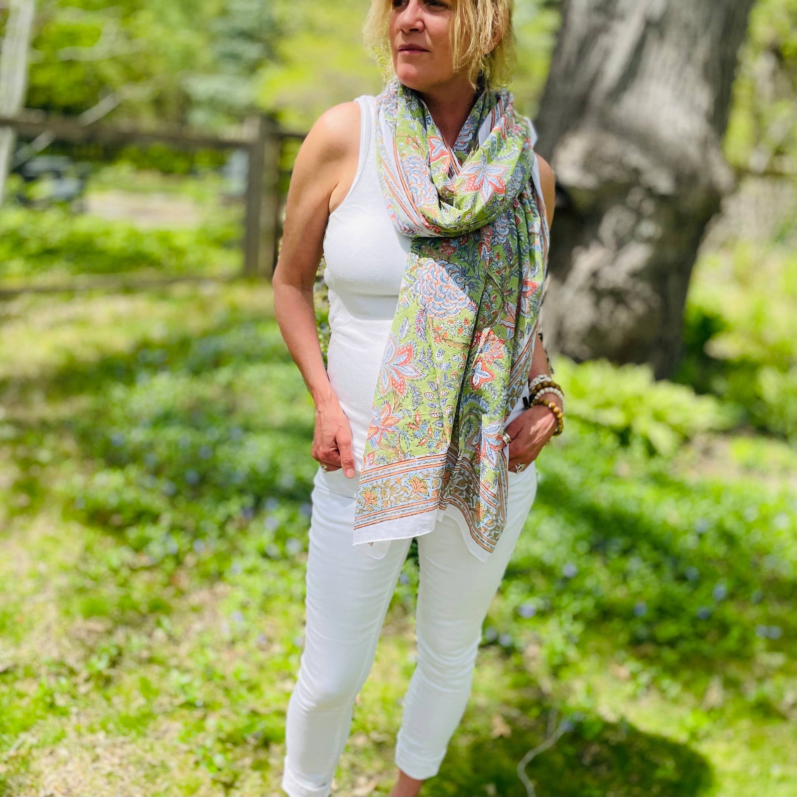 Kayla Cotton Sarong Scarf. Green.