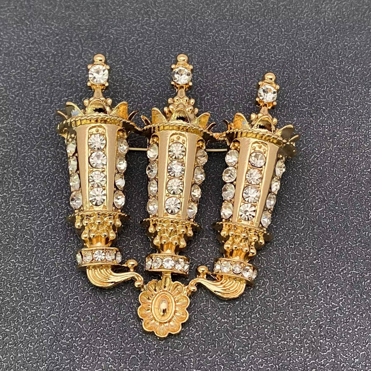 Rhinestone Golden Candle Holder Brooch