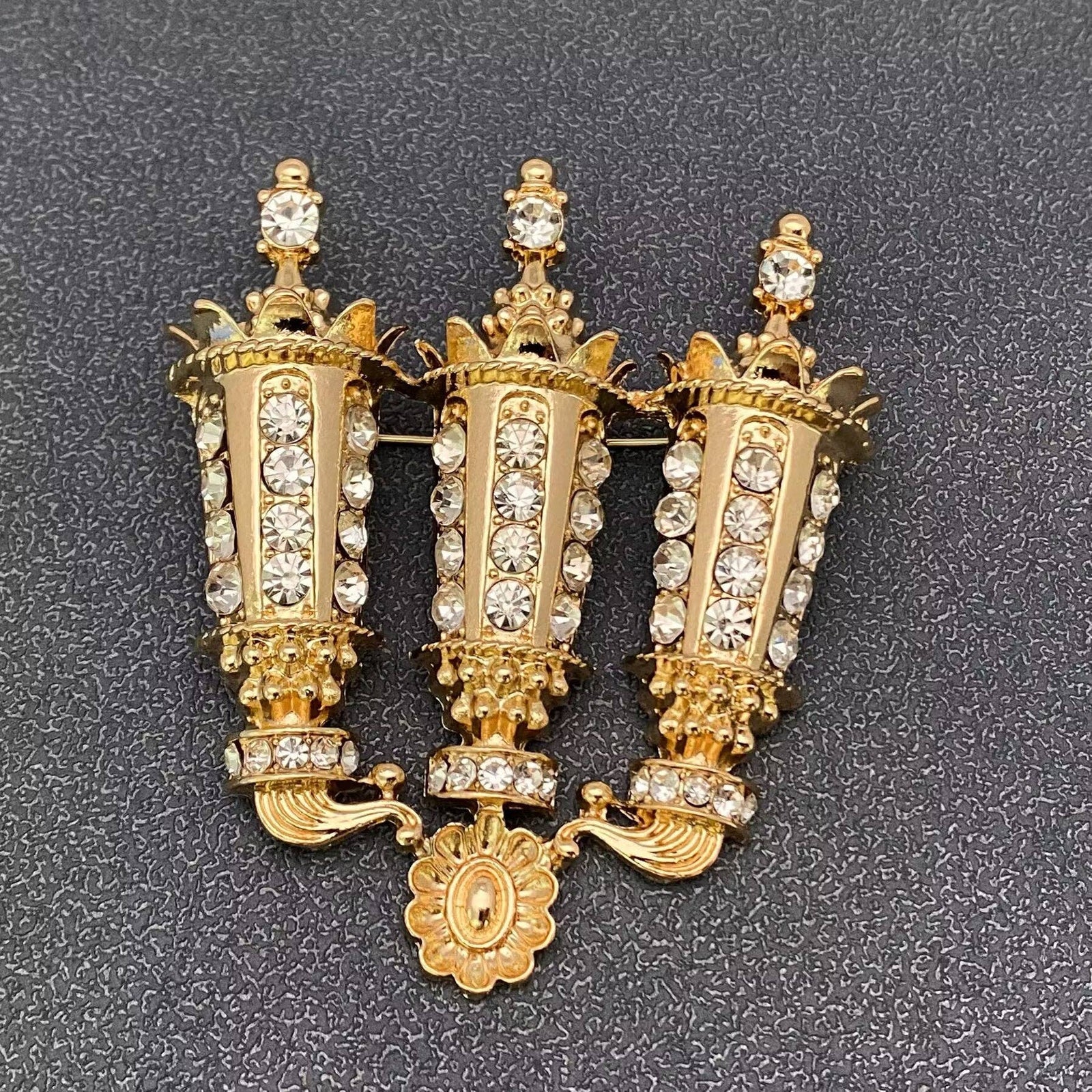 Rhinestone Golden Candle Holder Brooch