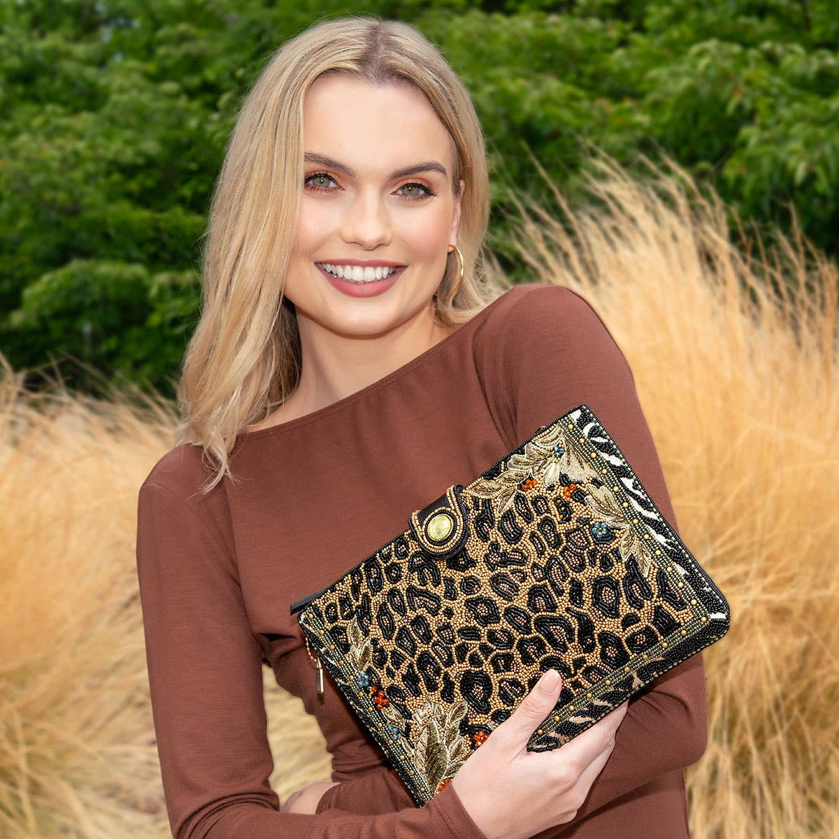 Untamed Beaded Animal Print Crossbody Handbag