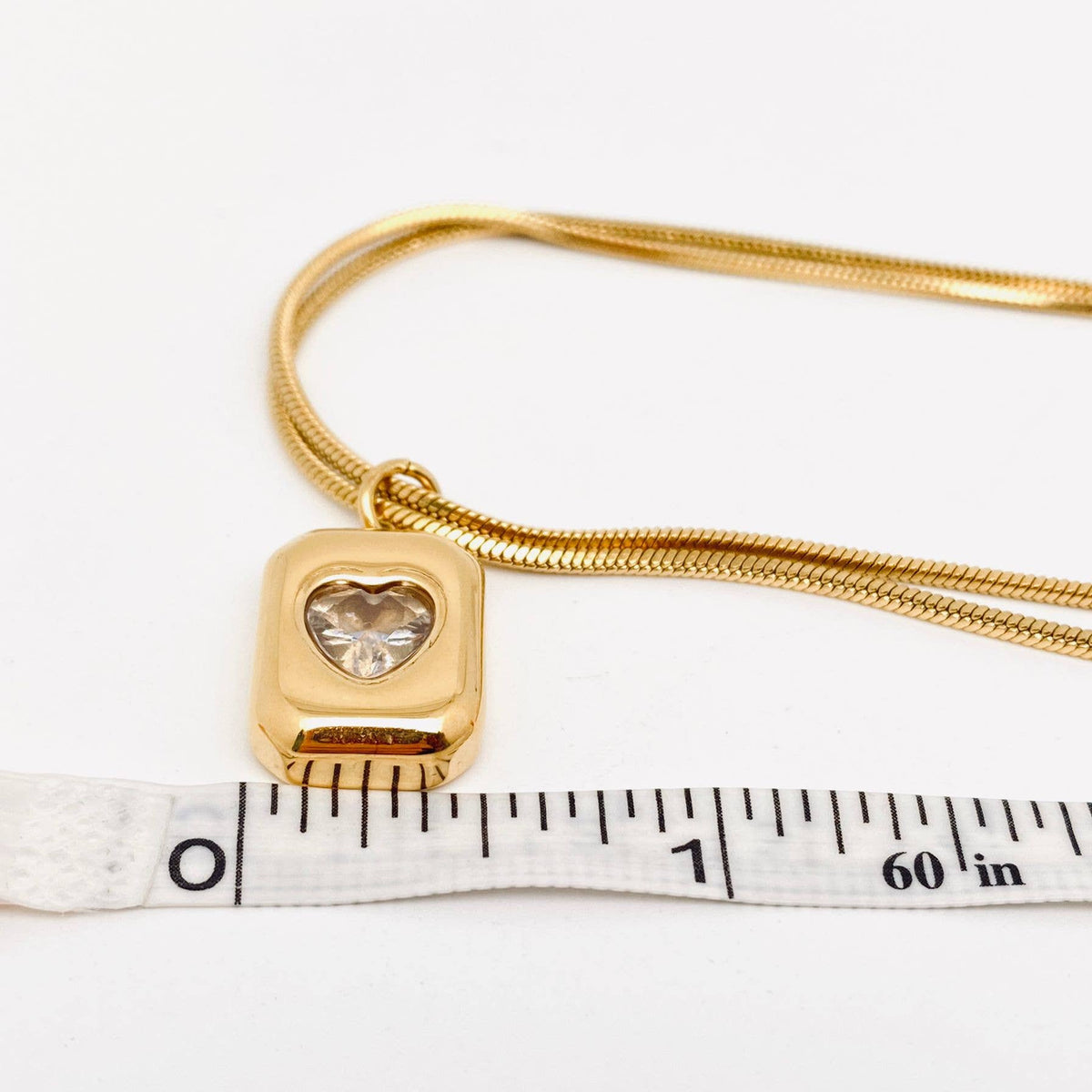 Heart Shape Gemstone 18K Gold Plated Double Chain Necklace