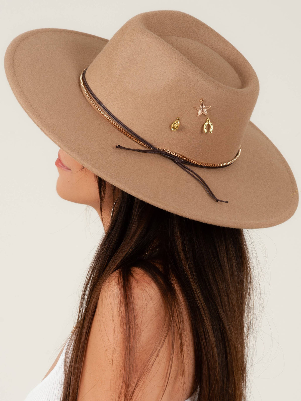 Vegan rancher hat custom made with trim and charms