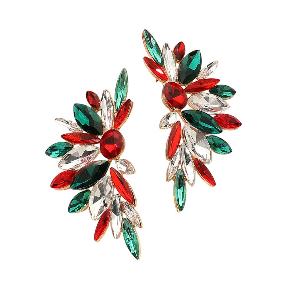 Holiday Marquise Stone Cluster Embellished Earrings