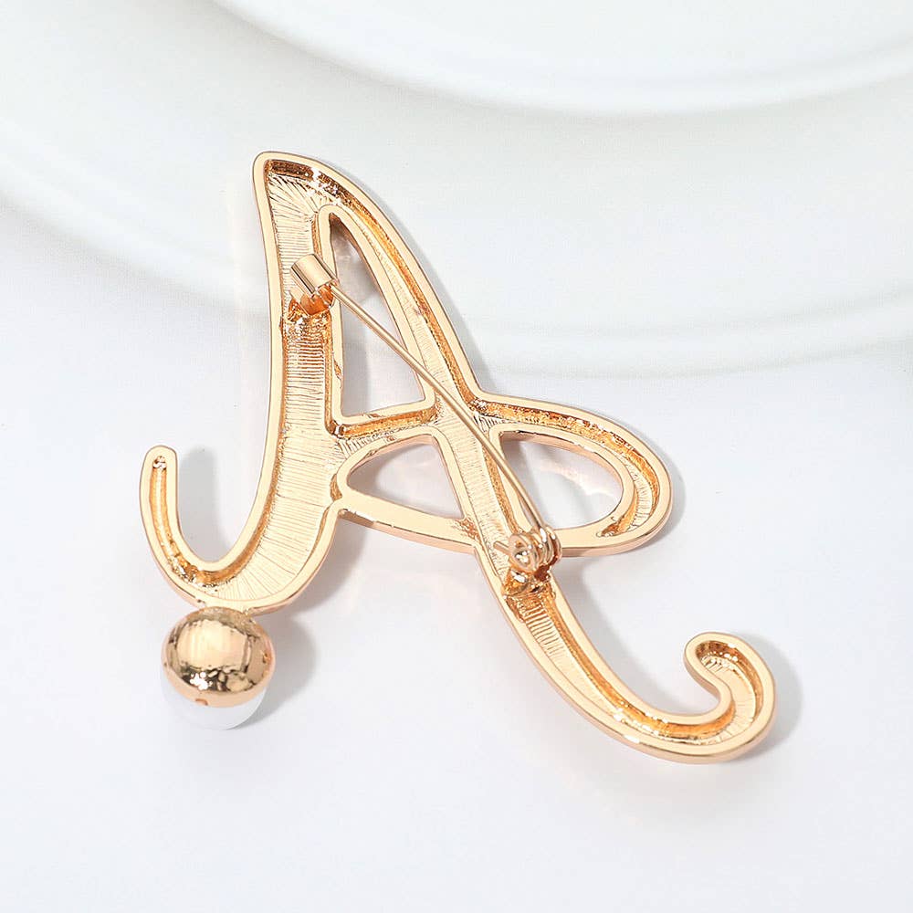 Pearl Accent Initial Letter Pin Brooch