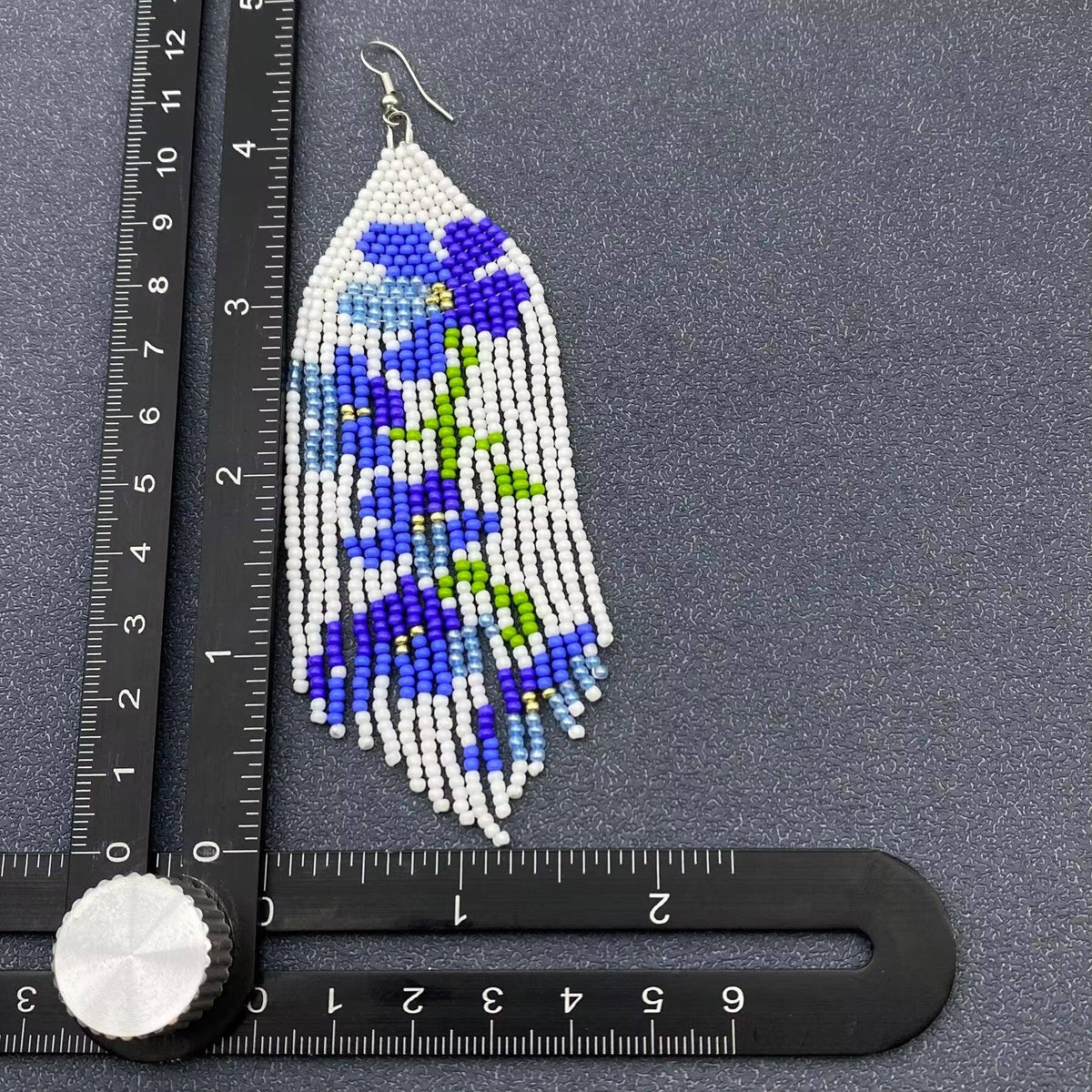 Hand-woven Blue Flowers Seed Beads Fringe Earrings - SB