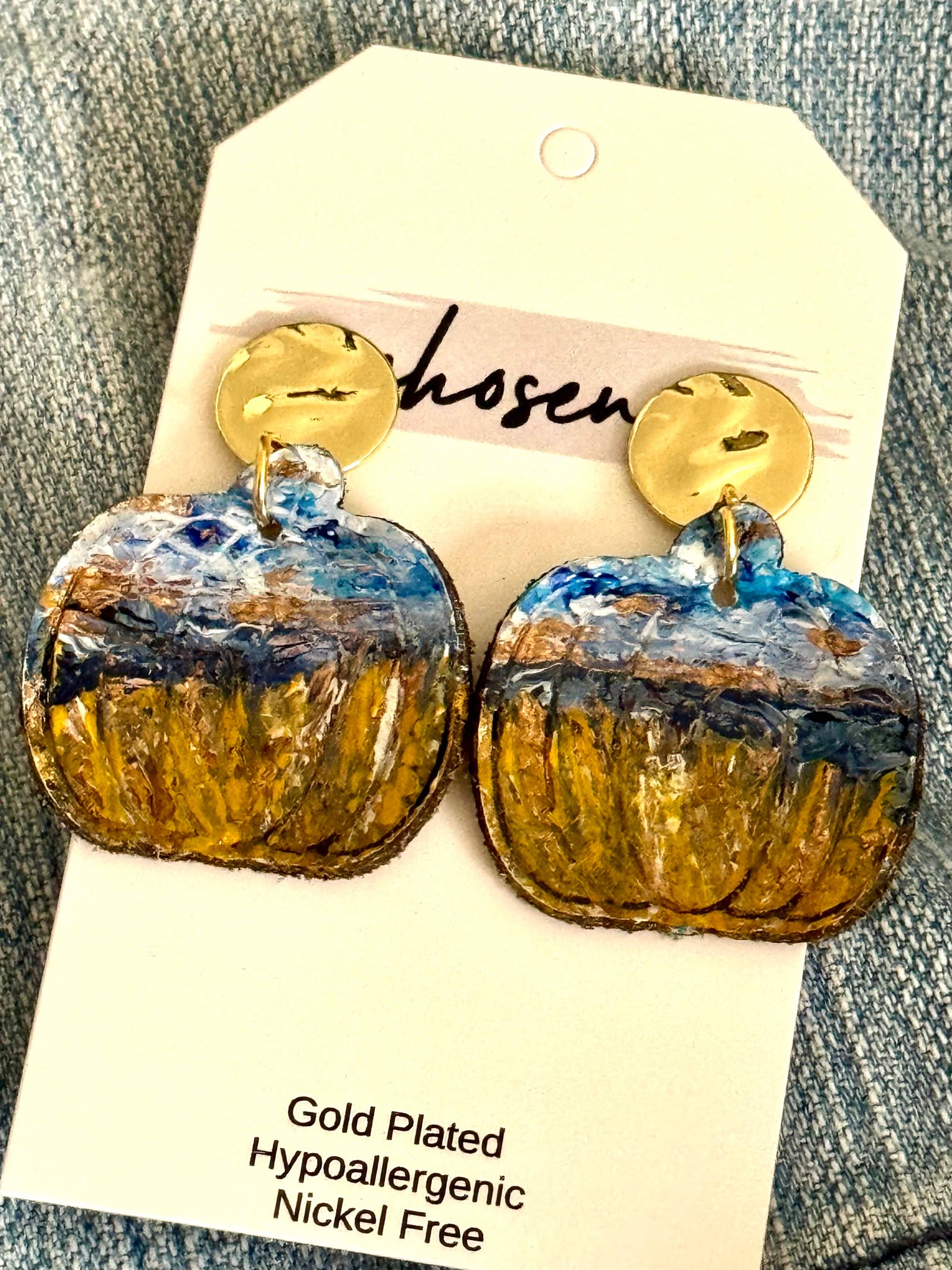 Fall at the Beach Hand Painted Leather Earrings