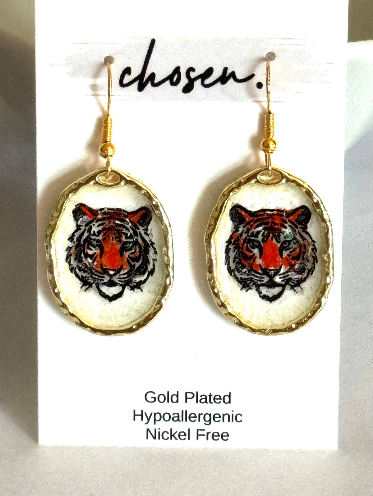 Tiger Beat Hand Painted Leather Earrings