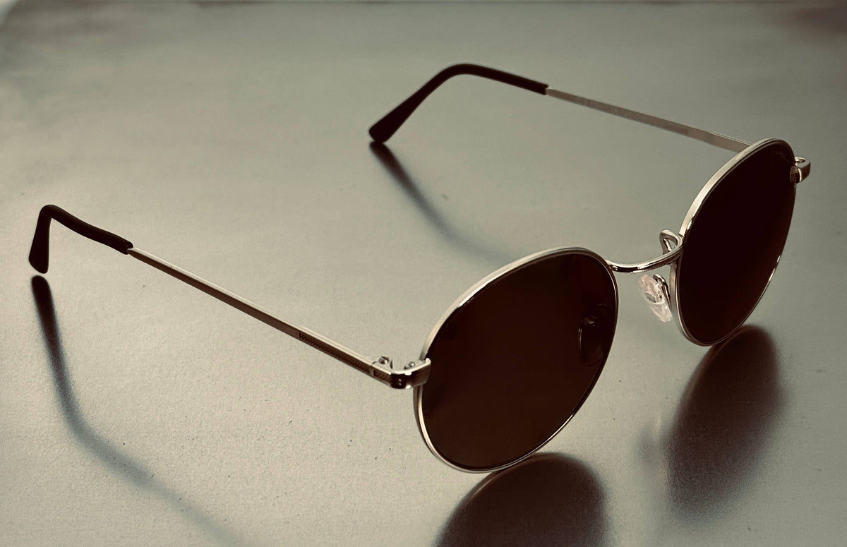 Baptiste Black Stainless Steel Sunglasses, Handmade in Italy: Silver Frame/Black Lenses or Gold Frame/Green Lenses